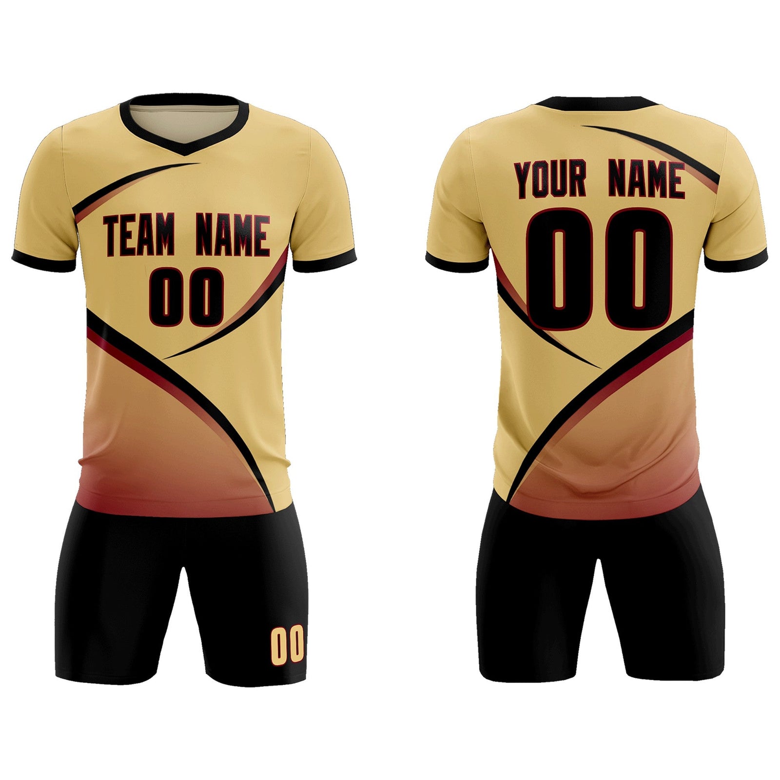Custom Khaki Black Color Block Training Uniform For Men Soccer Sets Jersey