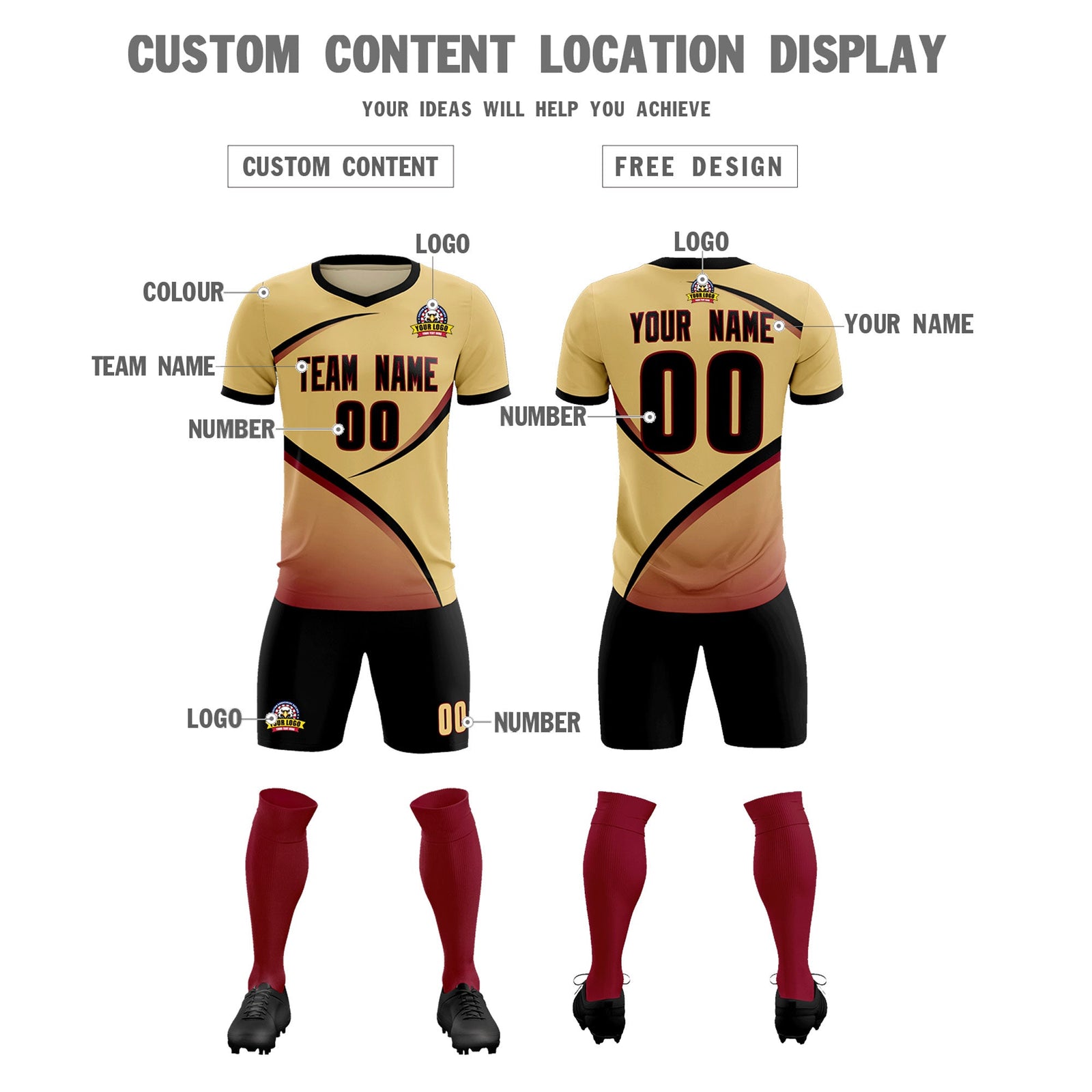 Custom Khaki Black Color Block Training Uniform For Men Soccer Sets Jersey