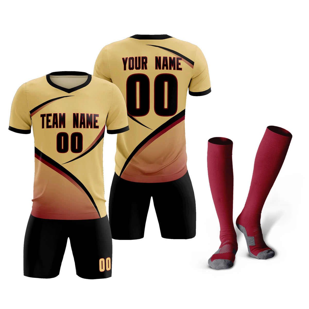 Custom Khaki Black Color Block Training Uniform For Men Soccer Sets Jersey