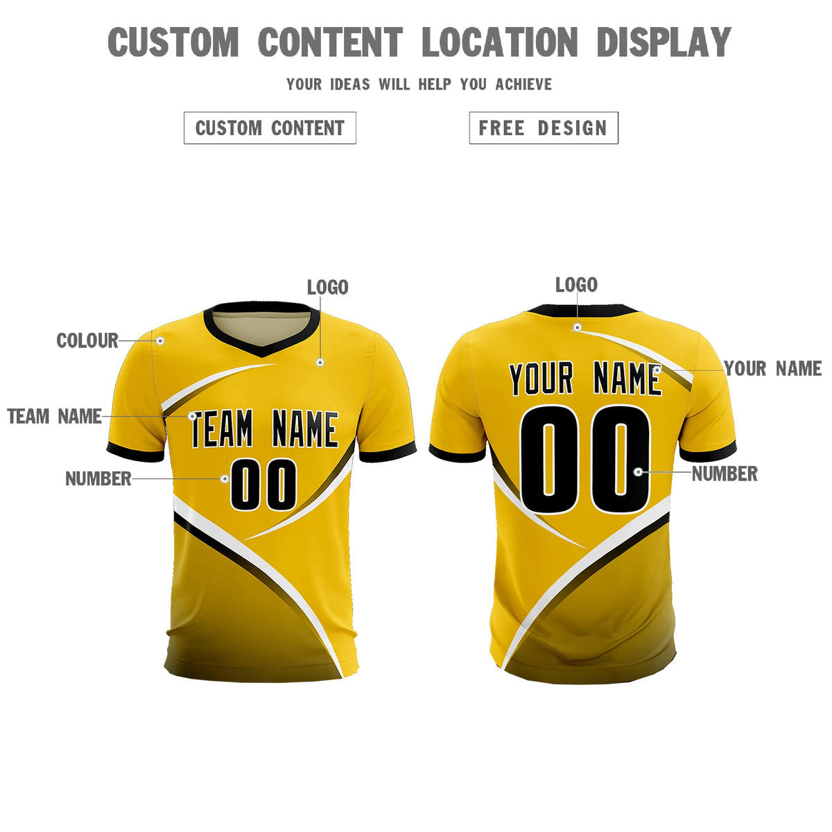 Custom Gold Black Color Block Training Uniform For Men Soccer Sets Jersey