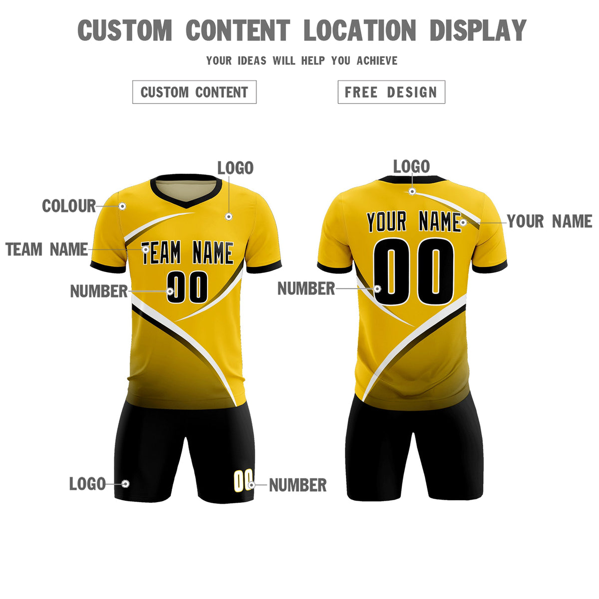 Custom Gold Black Color Block Training Uniform For Men Soccer Sets Jersey