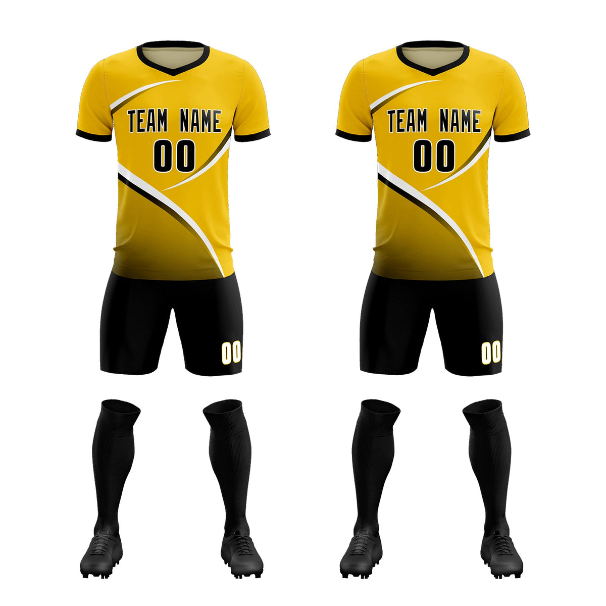 Custom Gold Black Color Block Training Uniform For Men Soccer Sets Jersey
