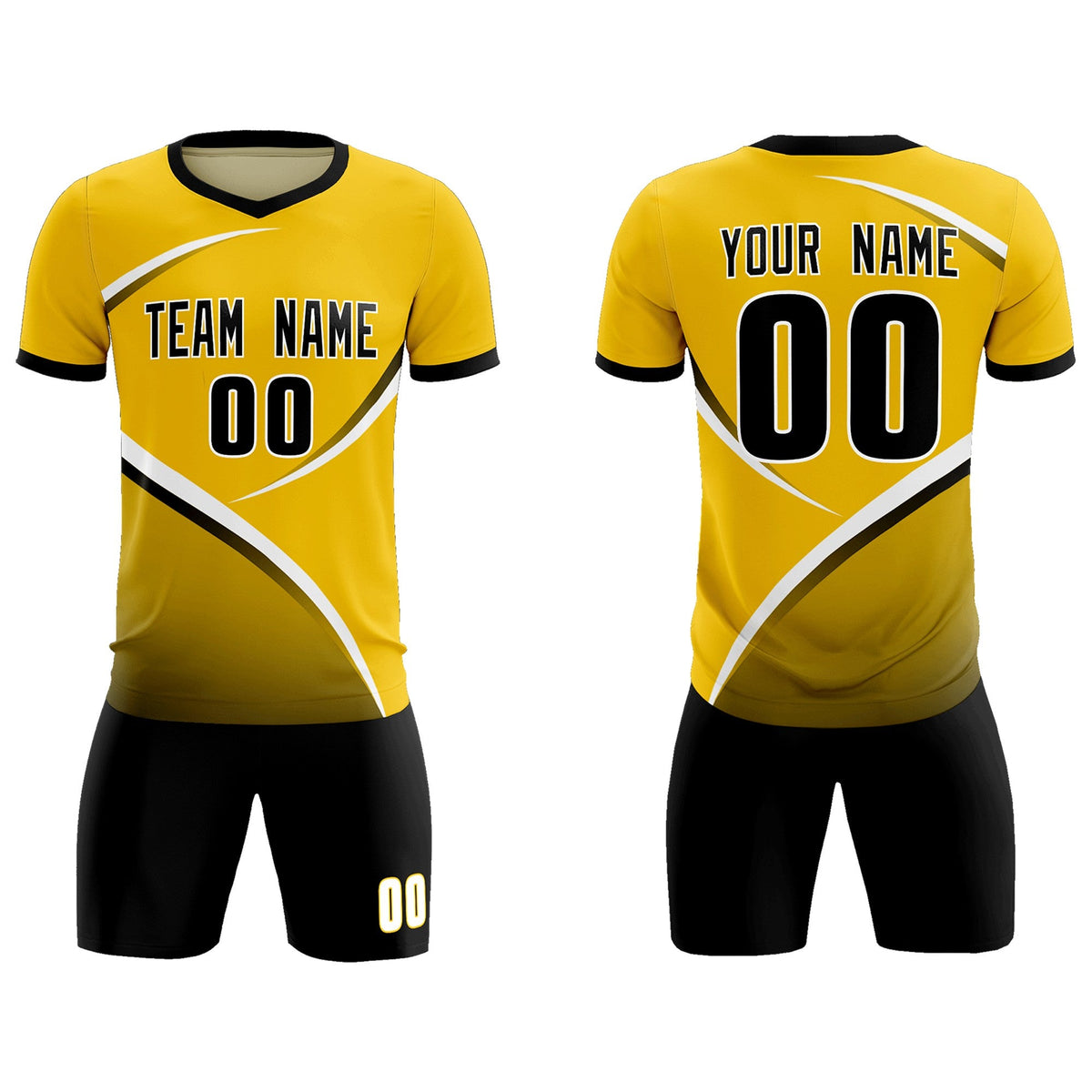 Custom Gold Black Color Block Training Uniform For Men Soccer Sets Jersey