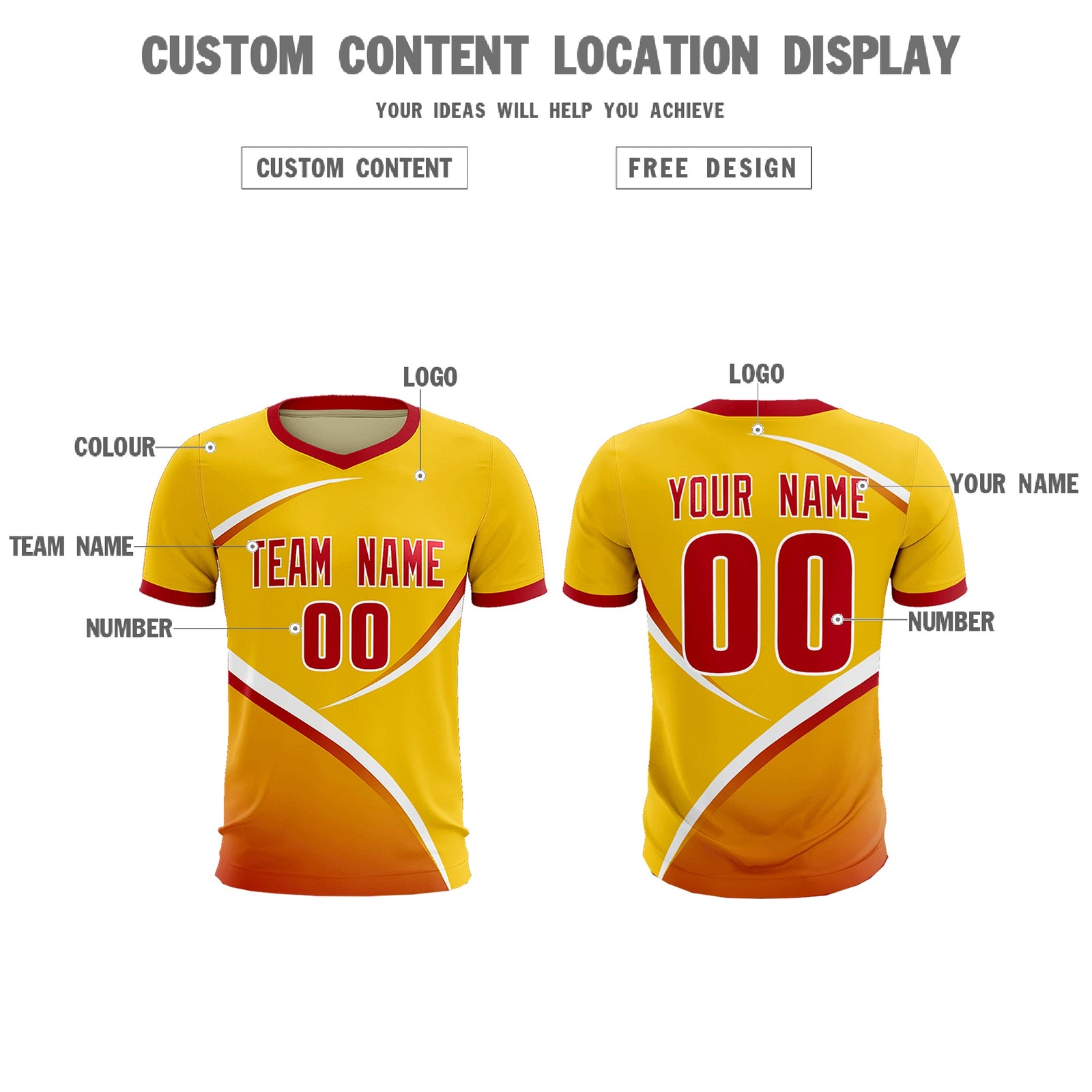 Custom Gold Red Color Block Training Uniform For Men Soccer Sets Jersey
