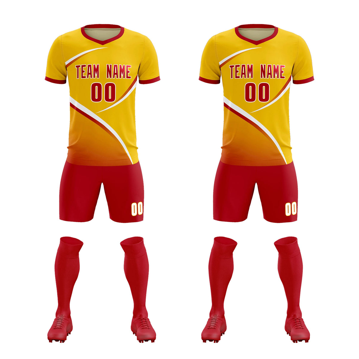 Custom Gold Red Color Block Training Uniform For Men Soccer Sets Jersey