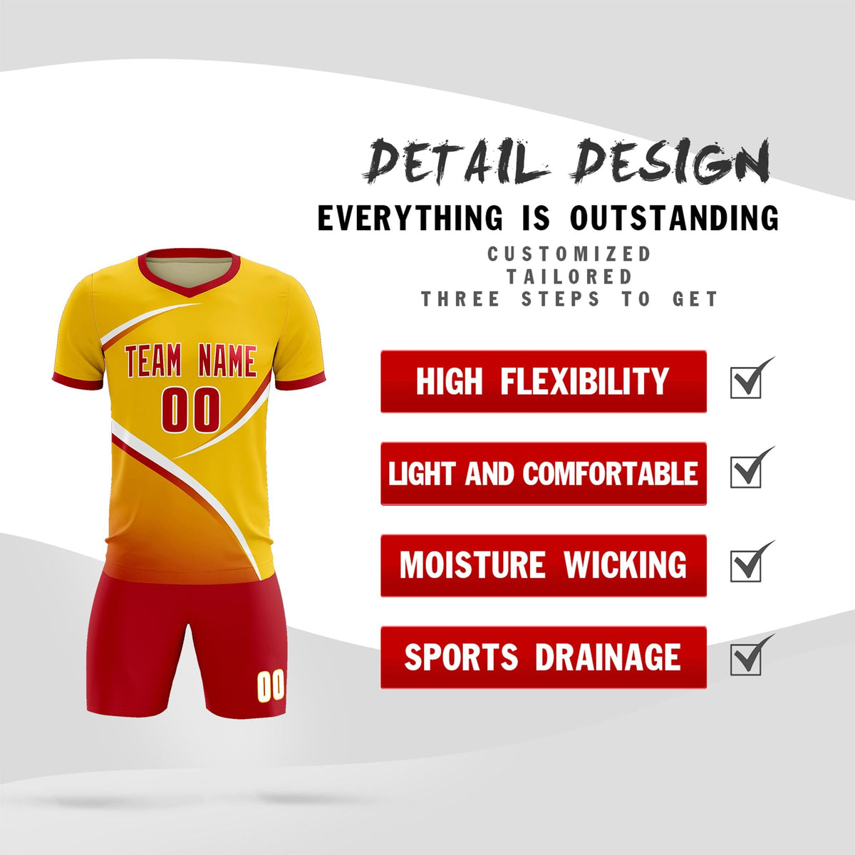 Custom Gold Red Color Block Training Uniform For Men Soccer Sets Jersey