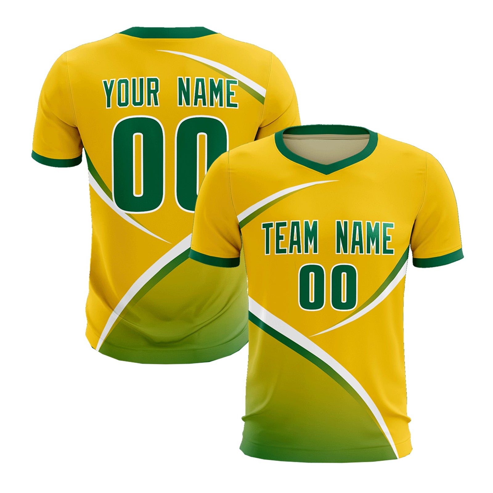 Custom Gold Kelly Green Color Block Training Uniform For Men Soccer Sets Jersey