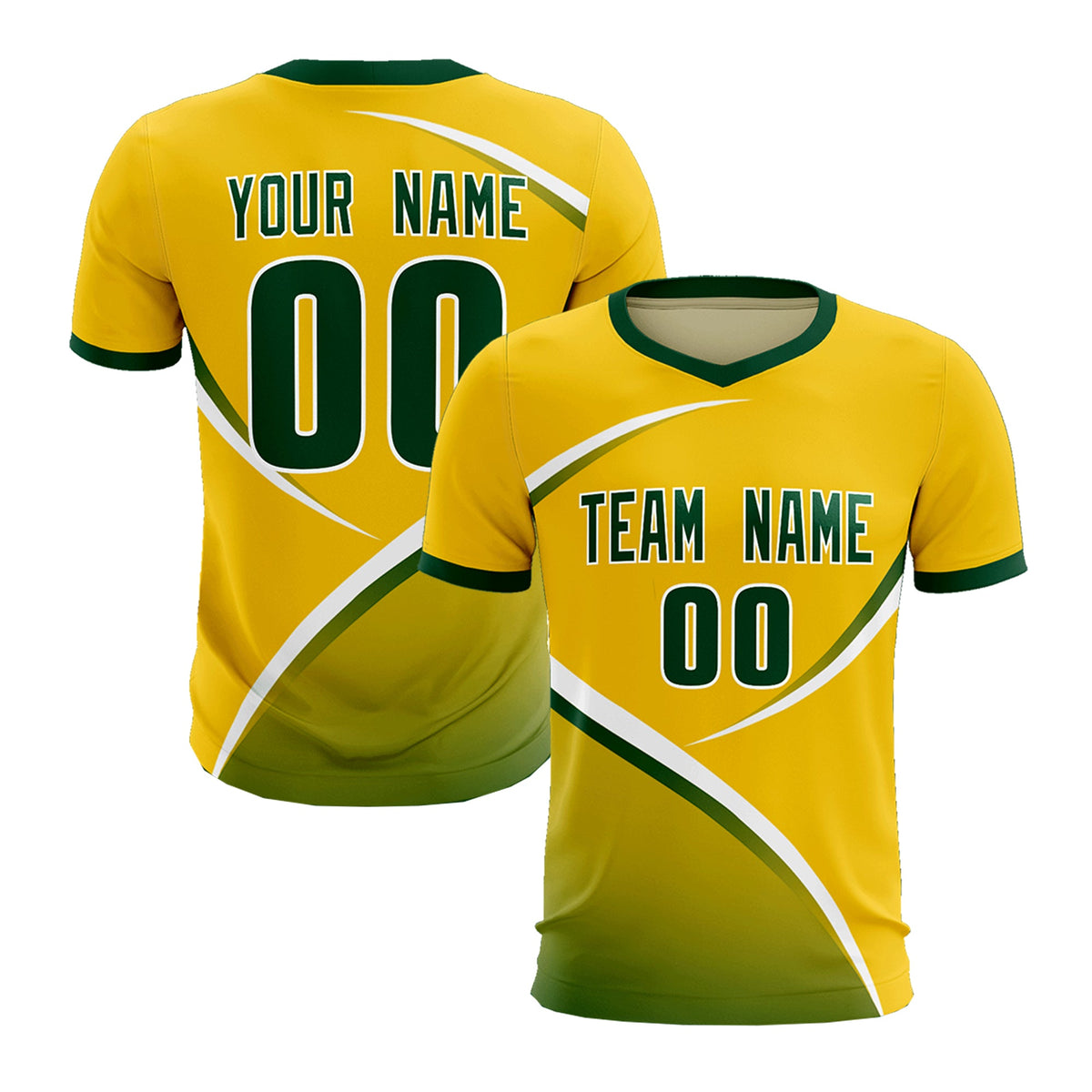 Custom Gold Green Color Block Training Uniform For Men Soccer Sets Jersey