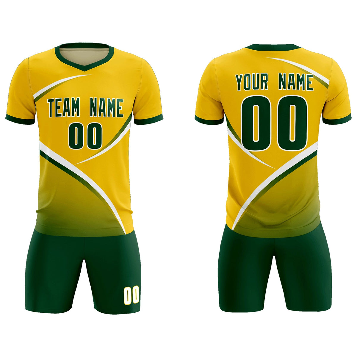 Custom Gold Green Color Block Training Uniform For Men Soccer Sets Jersey