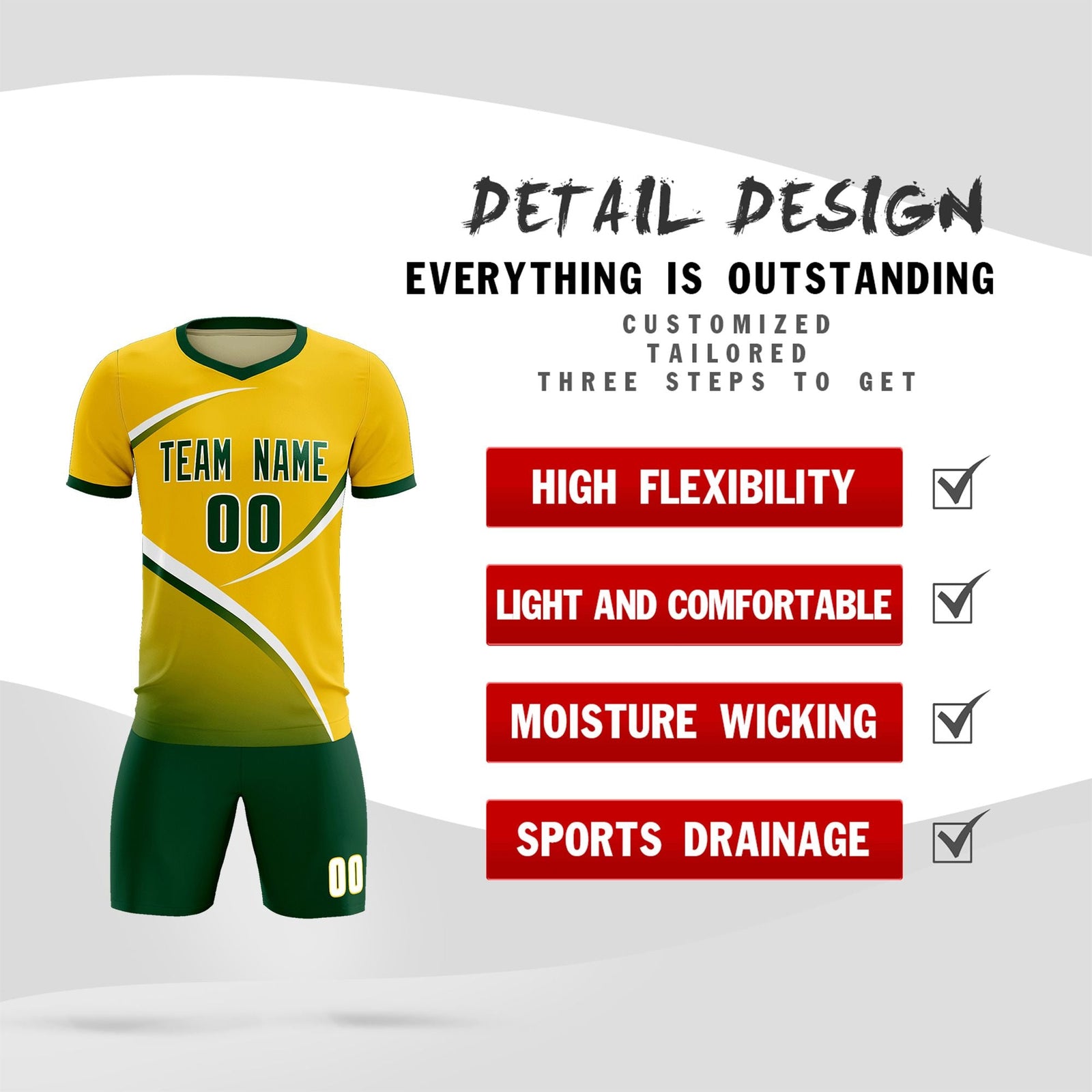 Custom Gold Green Color Block Training Uniform For Men Soccer Sets Jersey