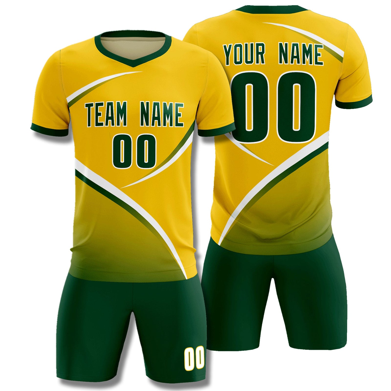 Custom Gold Green Color Block Training Uniform For Men Soccer Sets Jersey