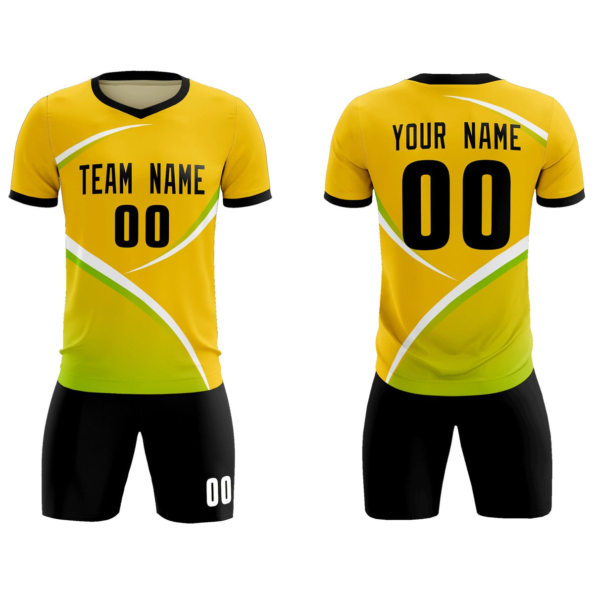 Custom Gold Black Color Block Training Uniform For Men Soccer Sets Jersey
