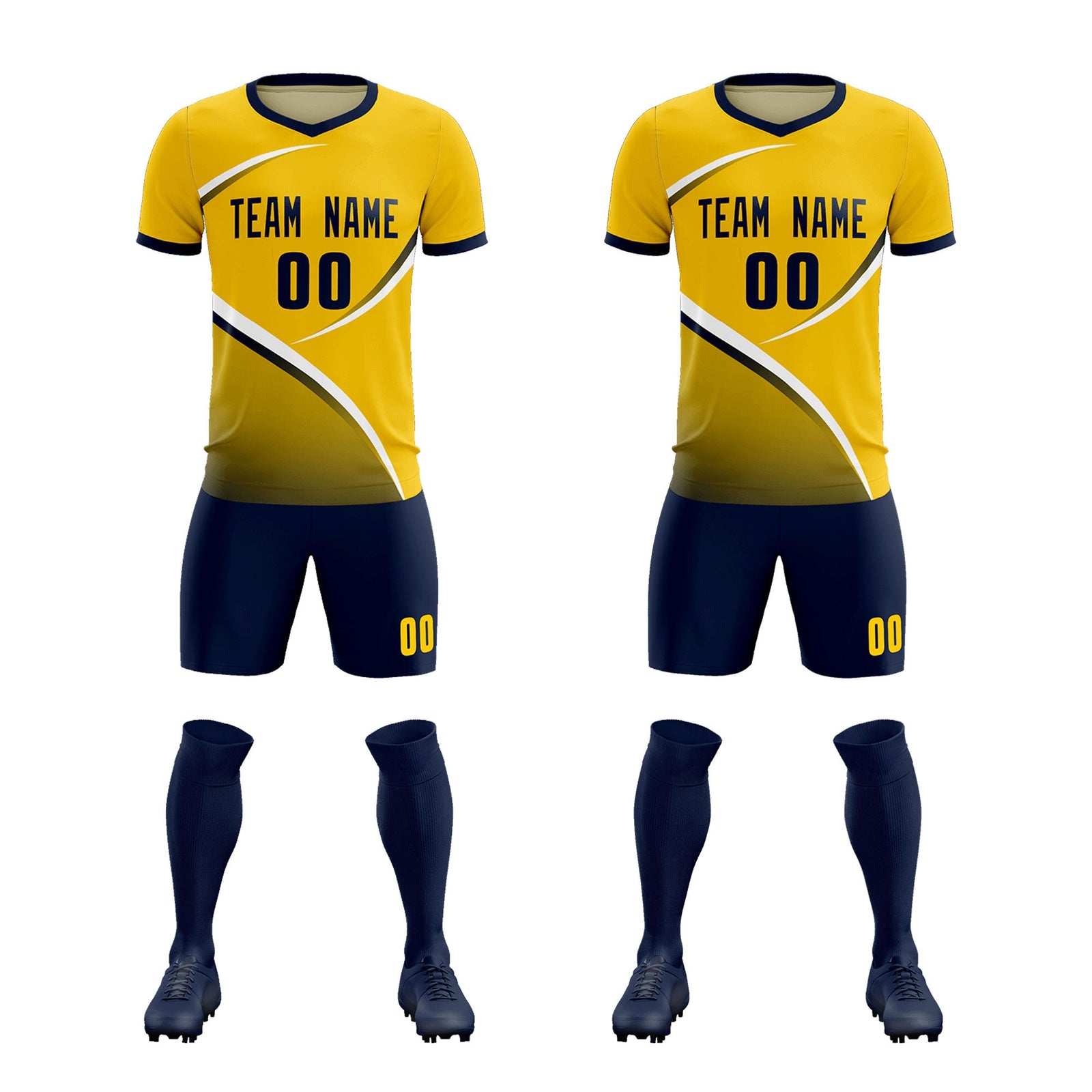 Custom Gold Navy Color Block Training Uniform For Men Soccer Sets Jersey