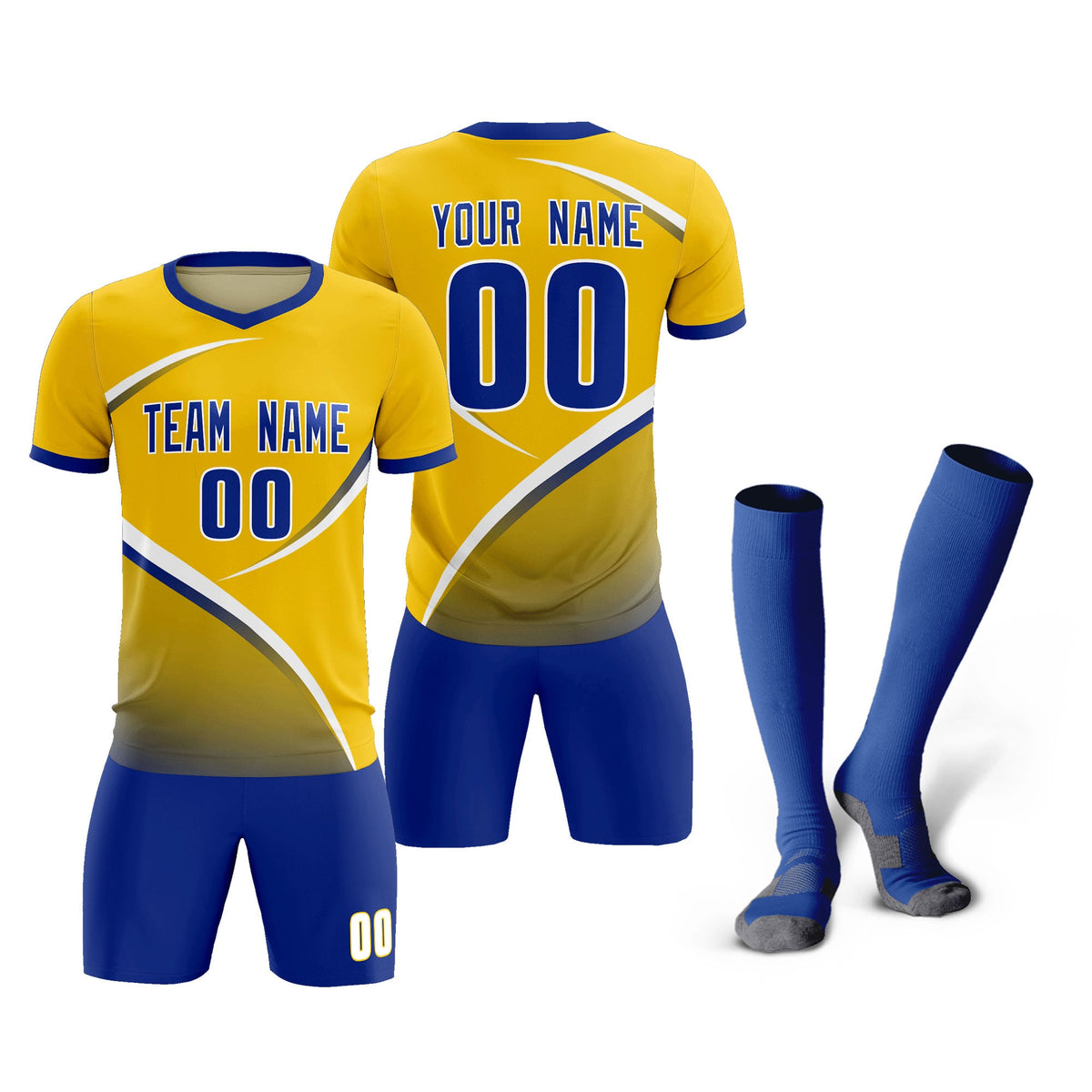 Custom Gold Royal Color Block Training Uniform For Men Soccer Sets Jersey