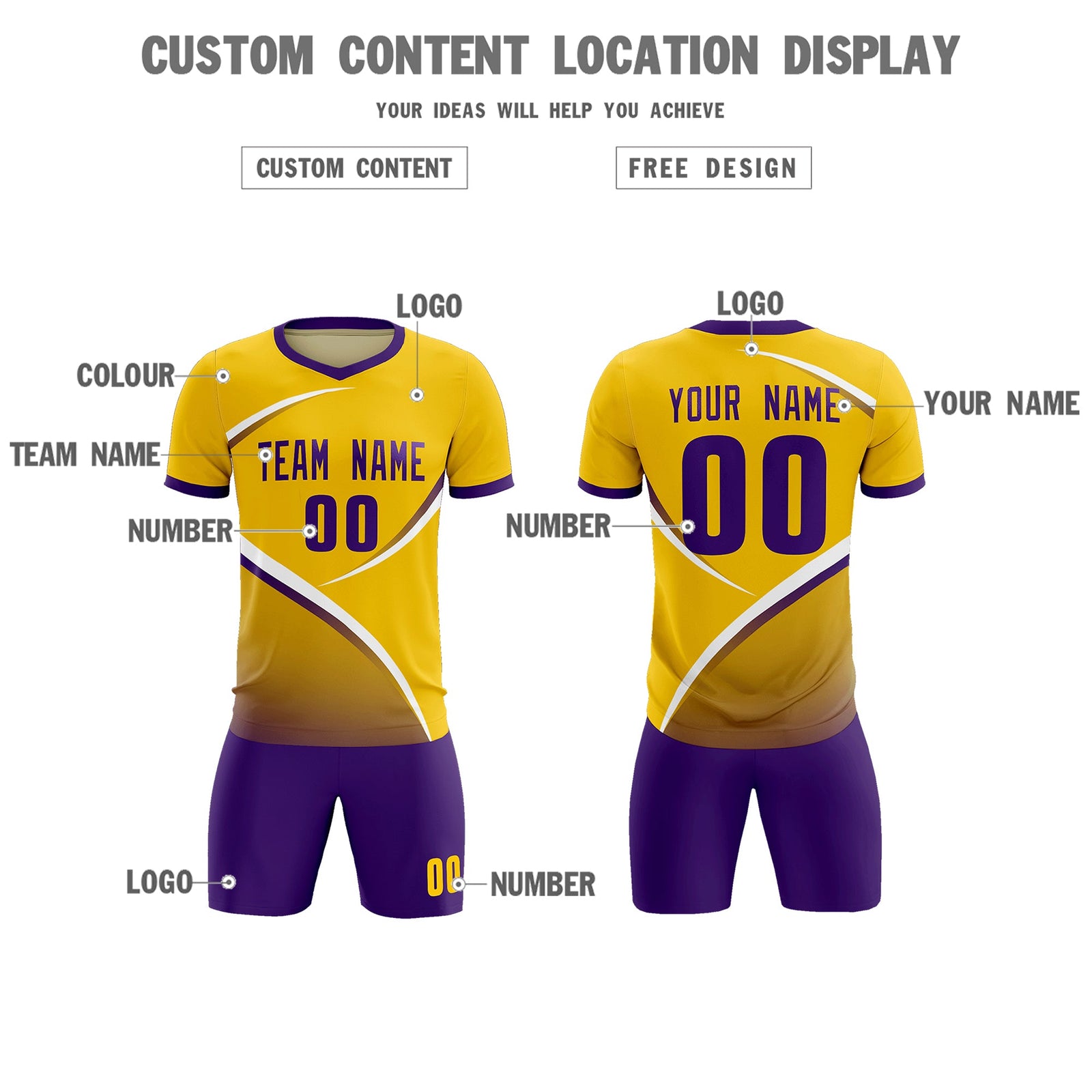 Custom Gold Old Gold Color Block Training Uniform For Men Soccer Sets Jersey
