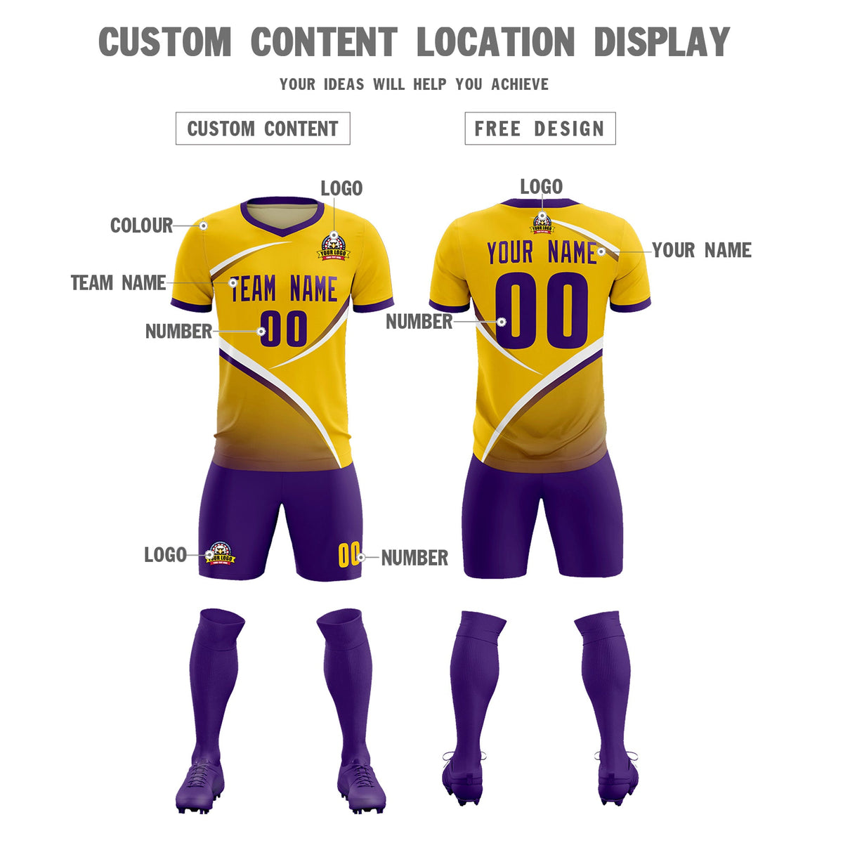 Custom Gold Old Gold Color Block Training Uniform For Men Soccer Sets Jersey