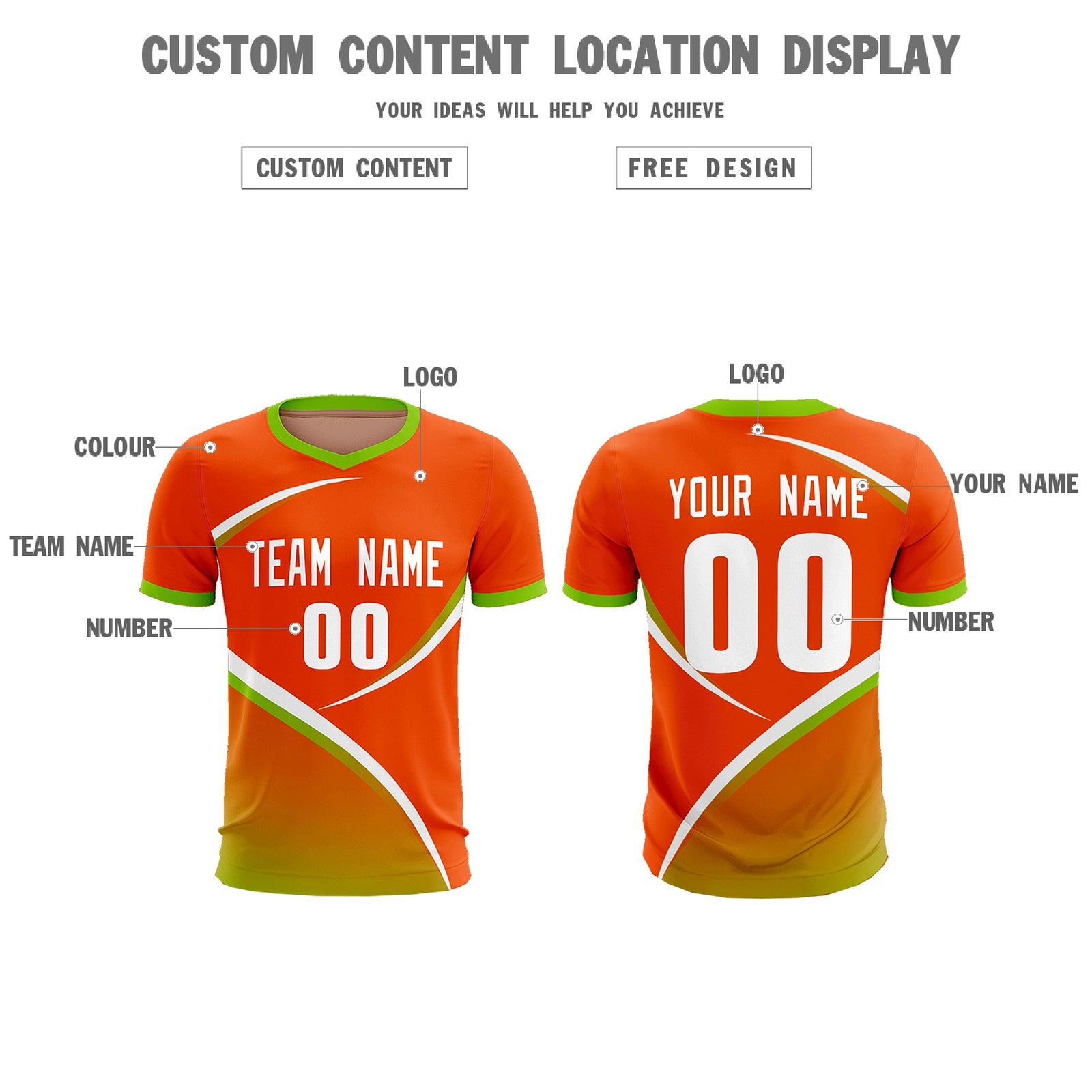 Custom Orange Neon Green Color Block Training Uniform For Men Soccer Sets Jersey