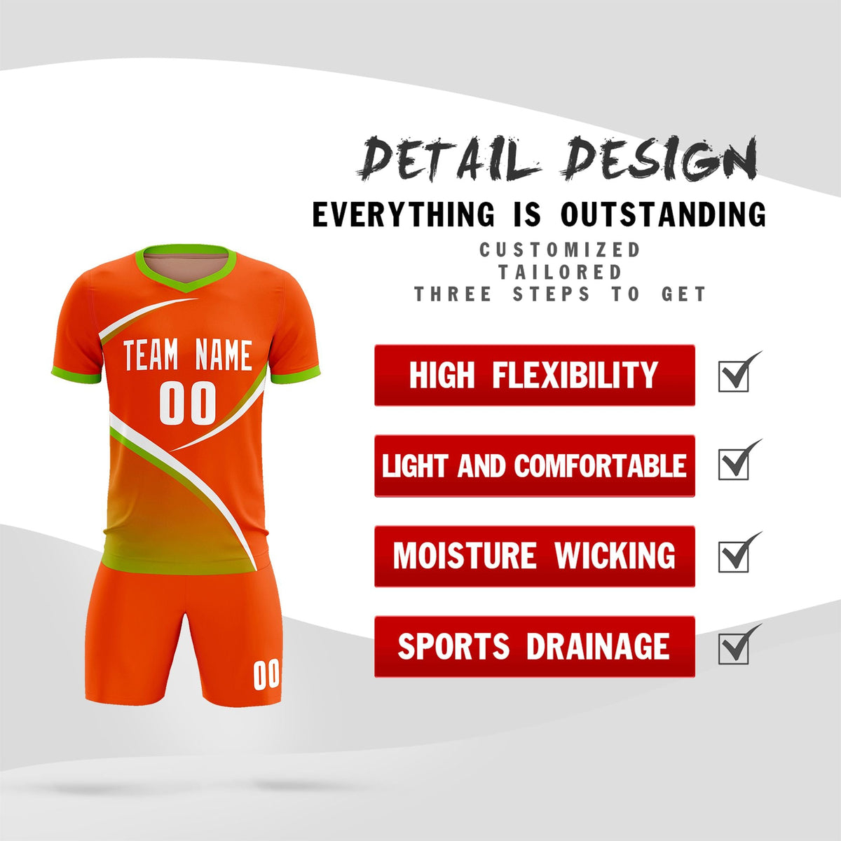 Custom Orange Neon Green Color Block Training Uniform For Men Soccer Sets Jersey