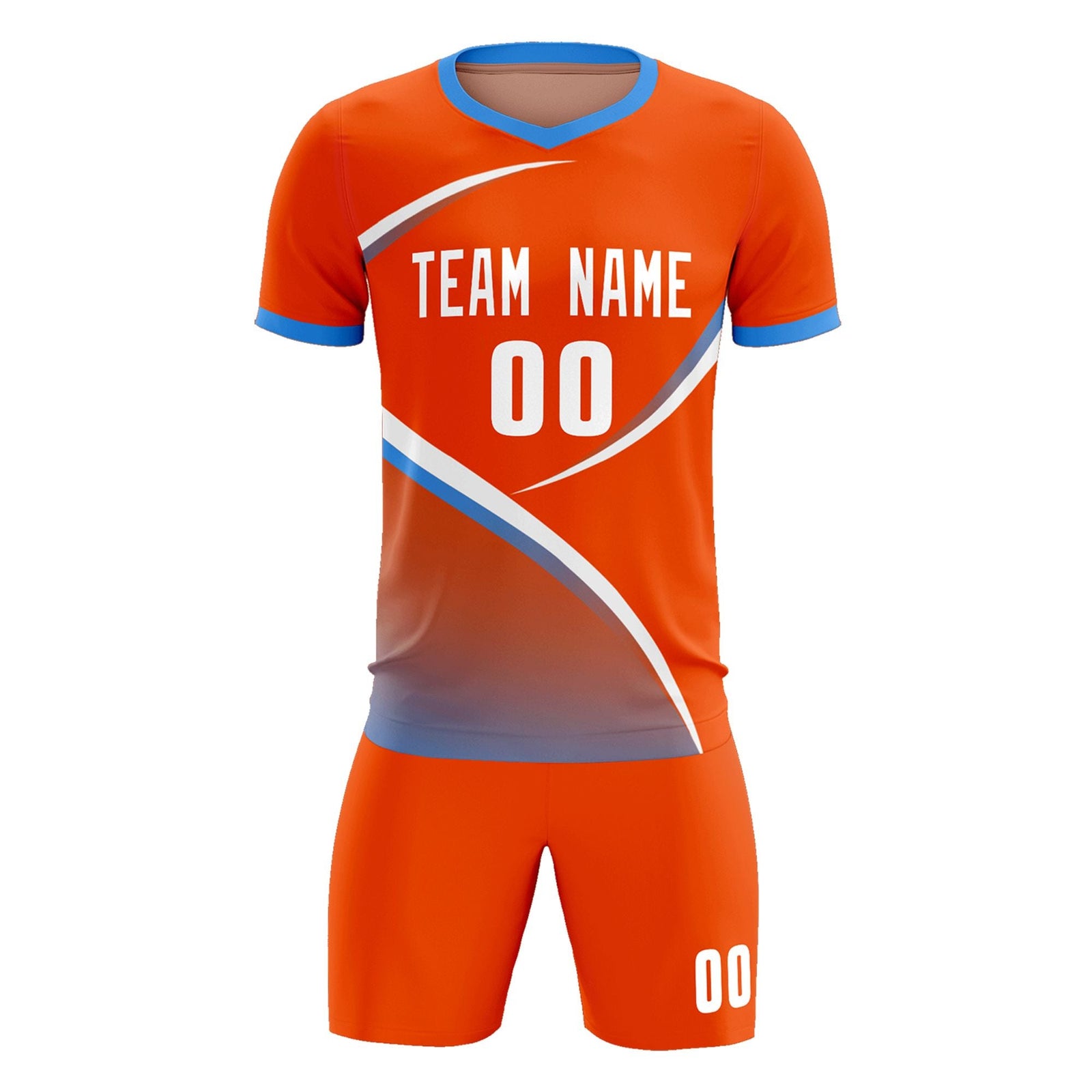 Custom Orange Powder Blue Color Block Training Uniform For Men Soccer Sets Jersey