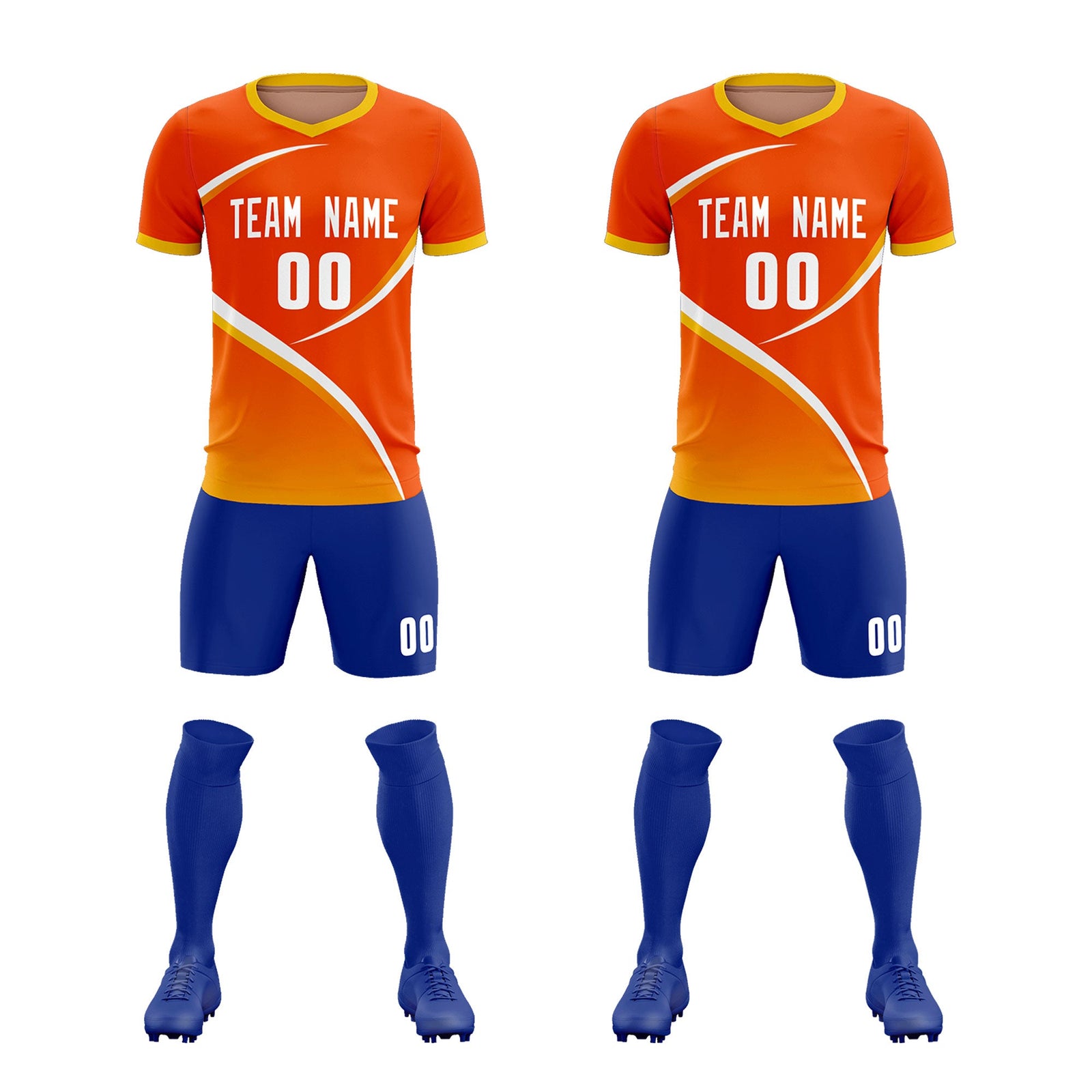 Custom Orange Gold Color Block Training Uniform For Men Soccer Sets Jersey