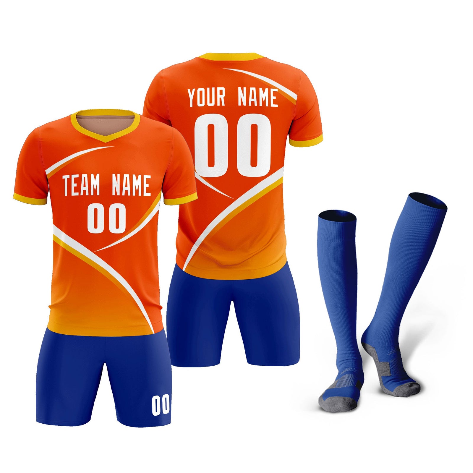 Custom Orange Gold Color Block Training Uniform For Men Soccer Sets Jersey