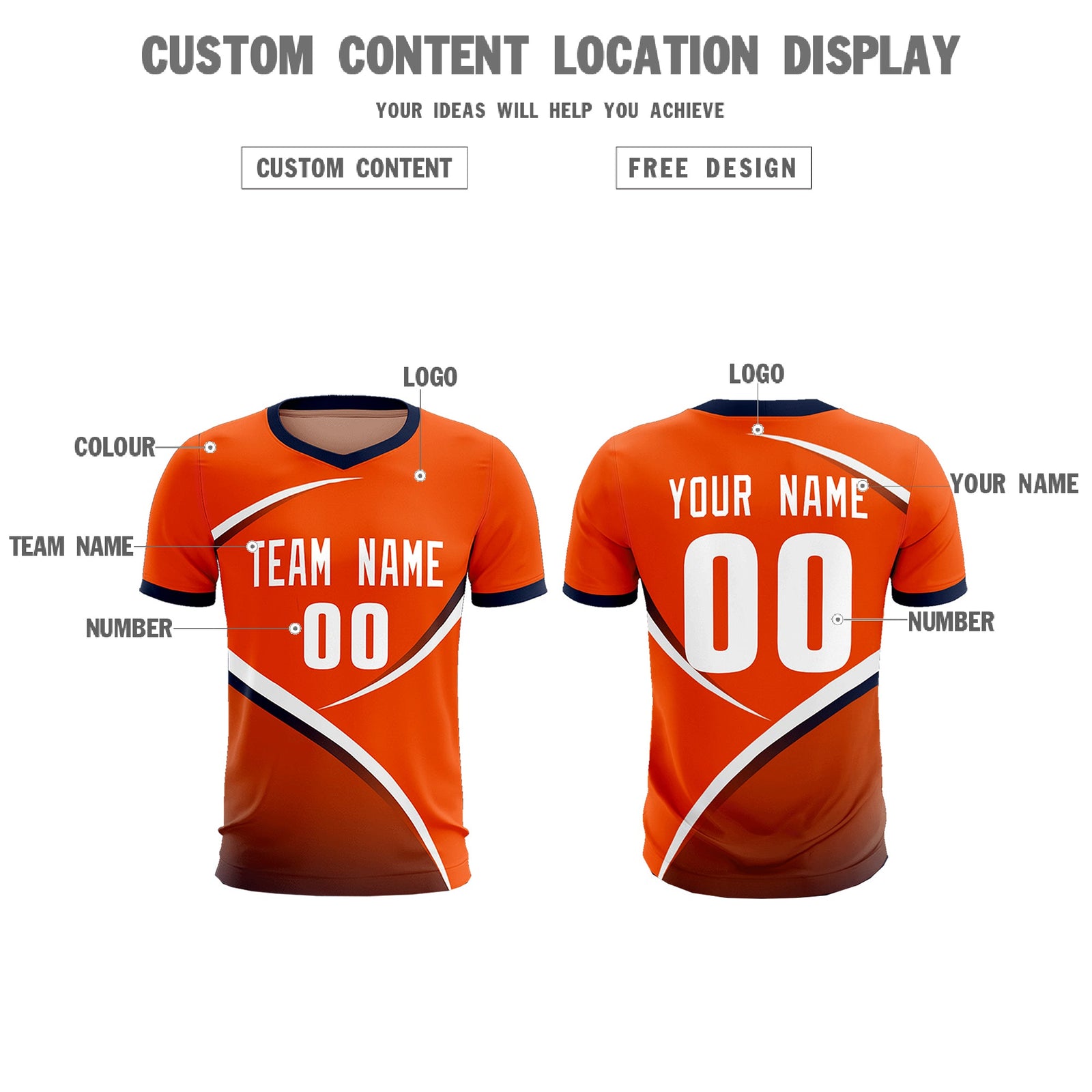 Custom Orange Navy Color Block Training Uniform For Men Soccer Sets Jersey