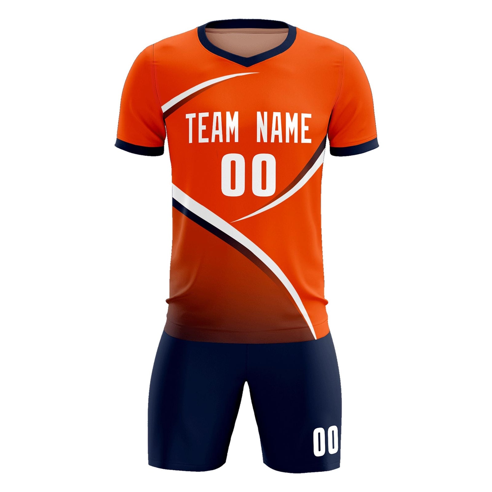 Custom Orange Navy Color Block Training Uniform For Men Soccer Sets Jersey