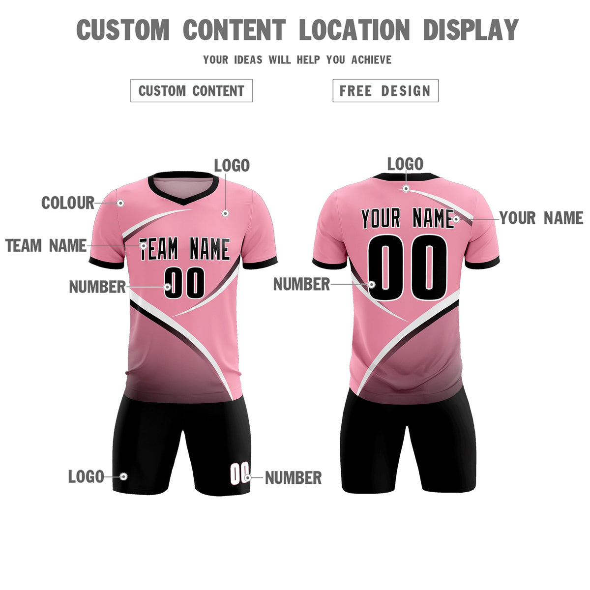 Custom Light Pink Black Color Block Training Uniform For Men Soccer Sets Jersey