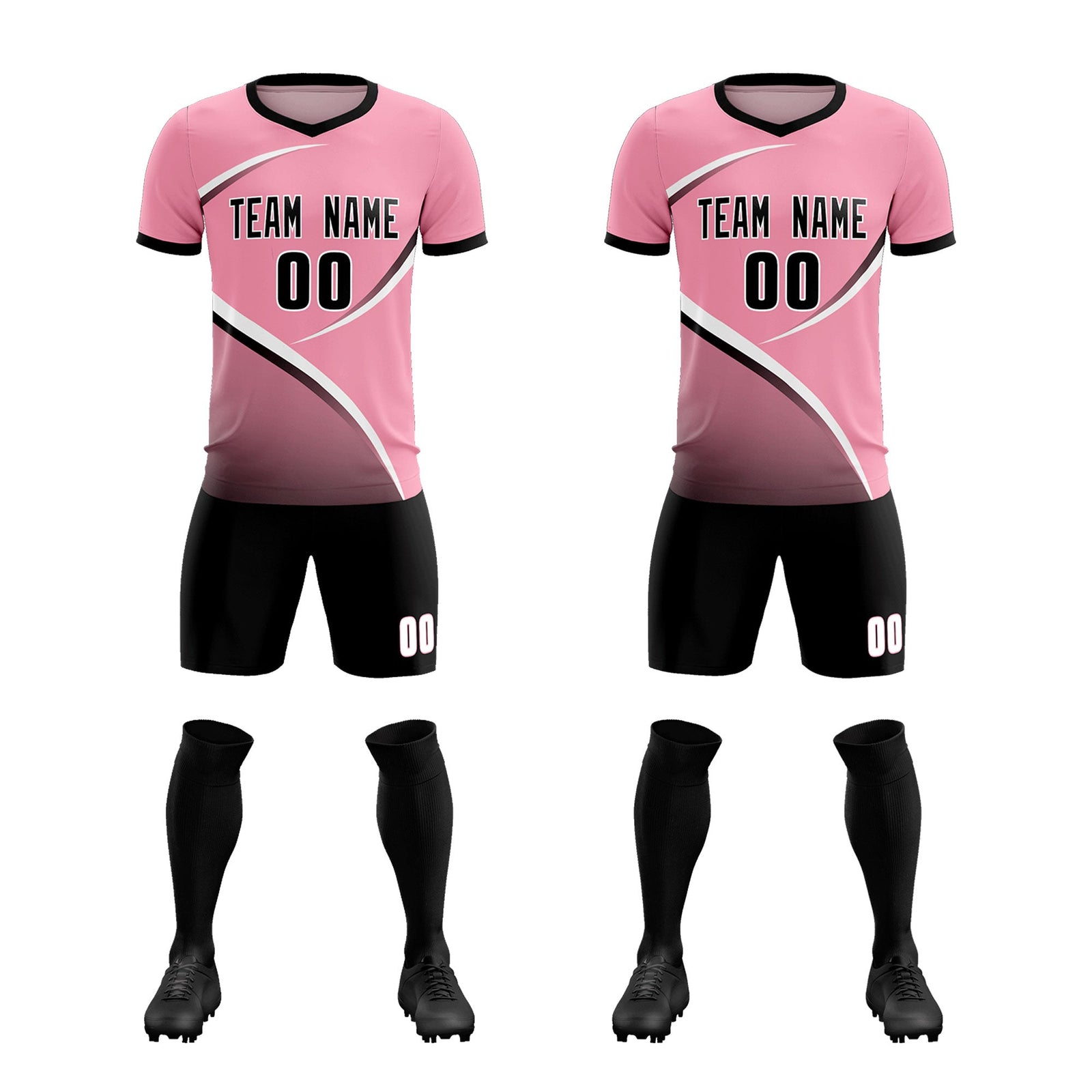 Custom Light Pink Black Color Block Training Uniform For Men Soccer Sets Jersey