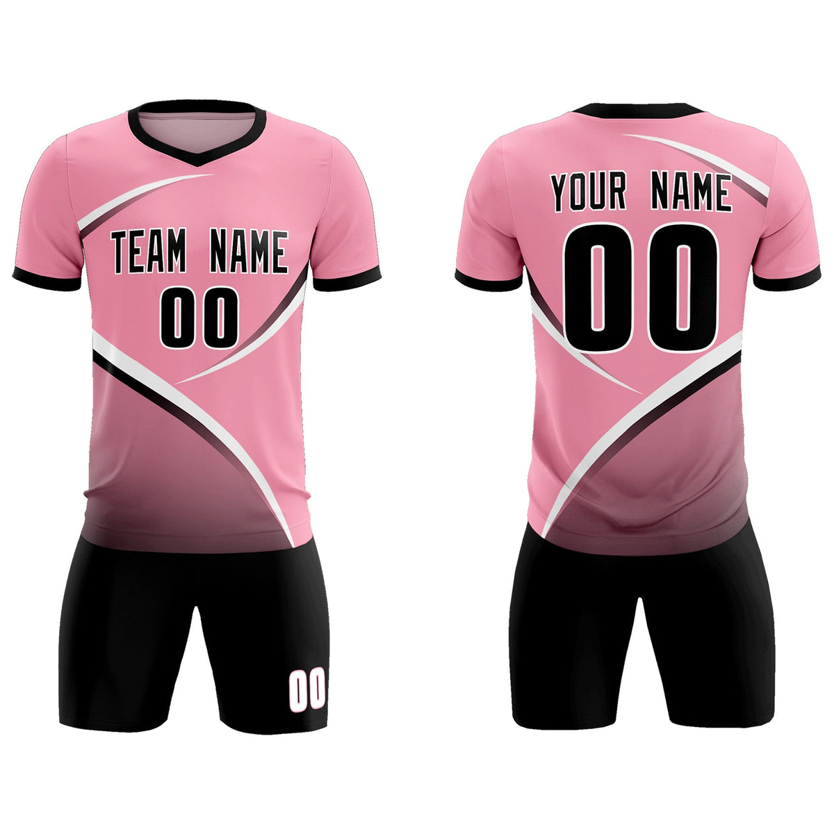 Custom Light Pink Black Color Block Training Uniform For Men Soccer Sets Jersey