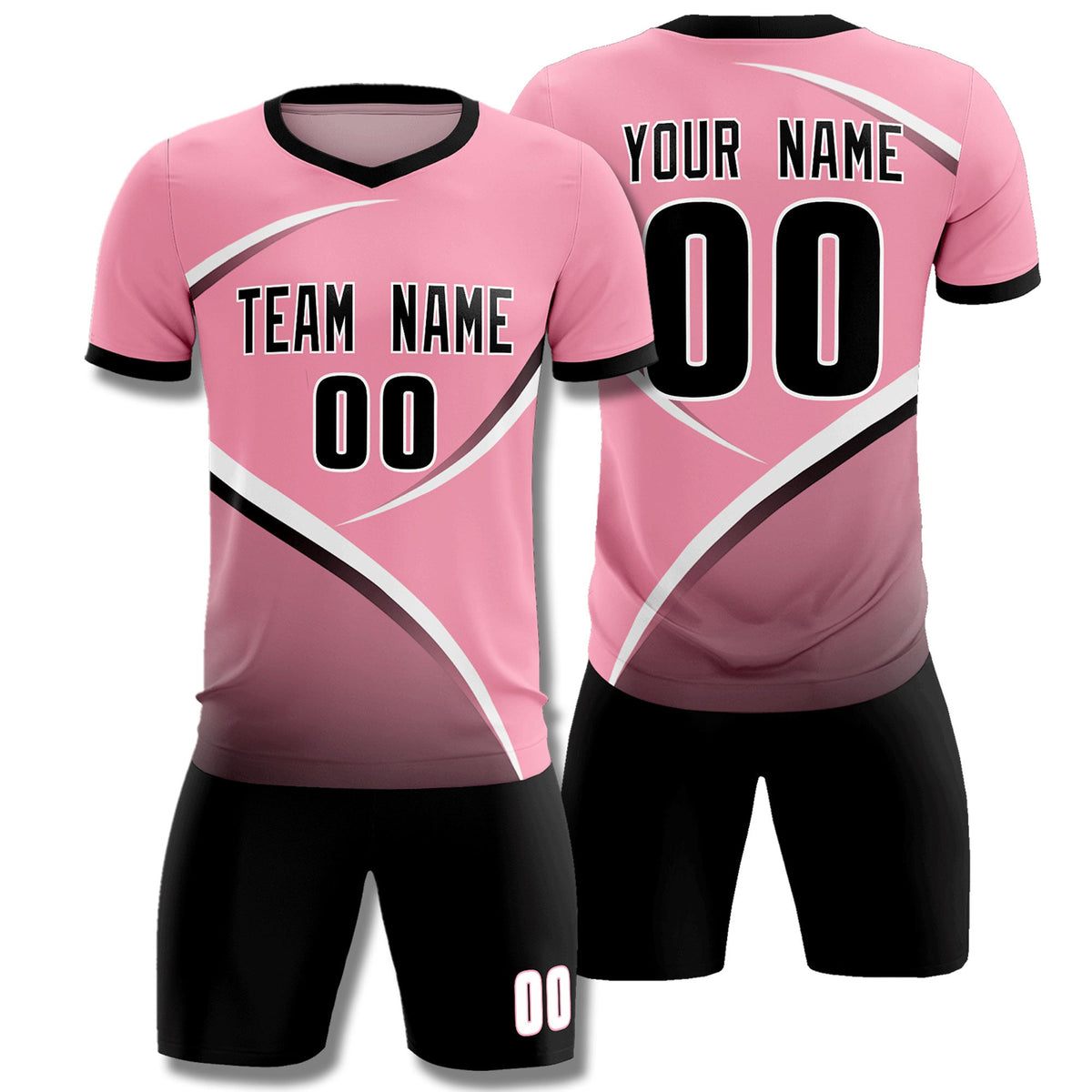 Custom Light Pink Black Color Block Training Uniform For Men Soccer Sets Jersey