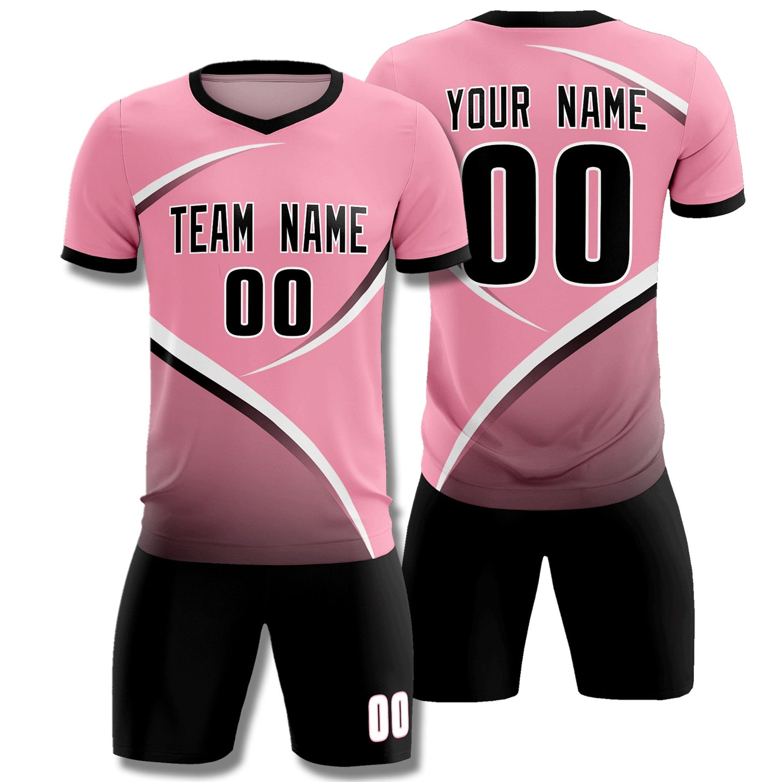 Custom Light Pink Black Color Block Training Uniform For Men Soccer Sets Jersey