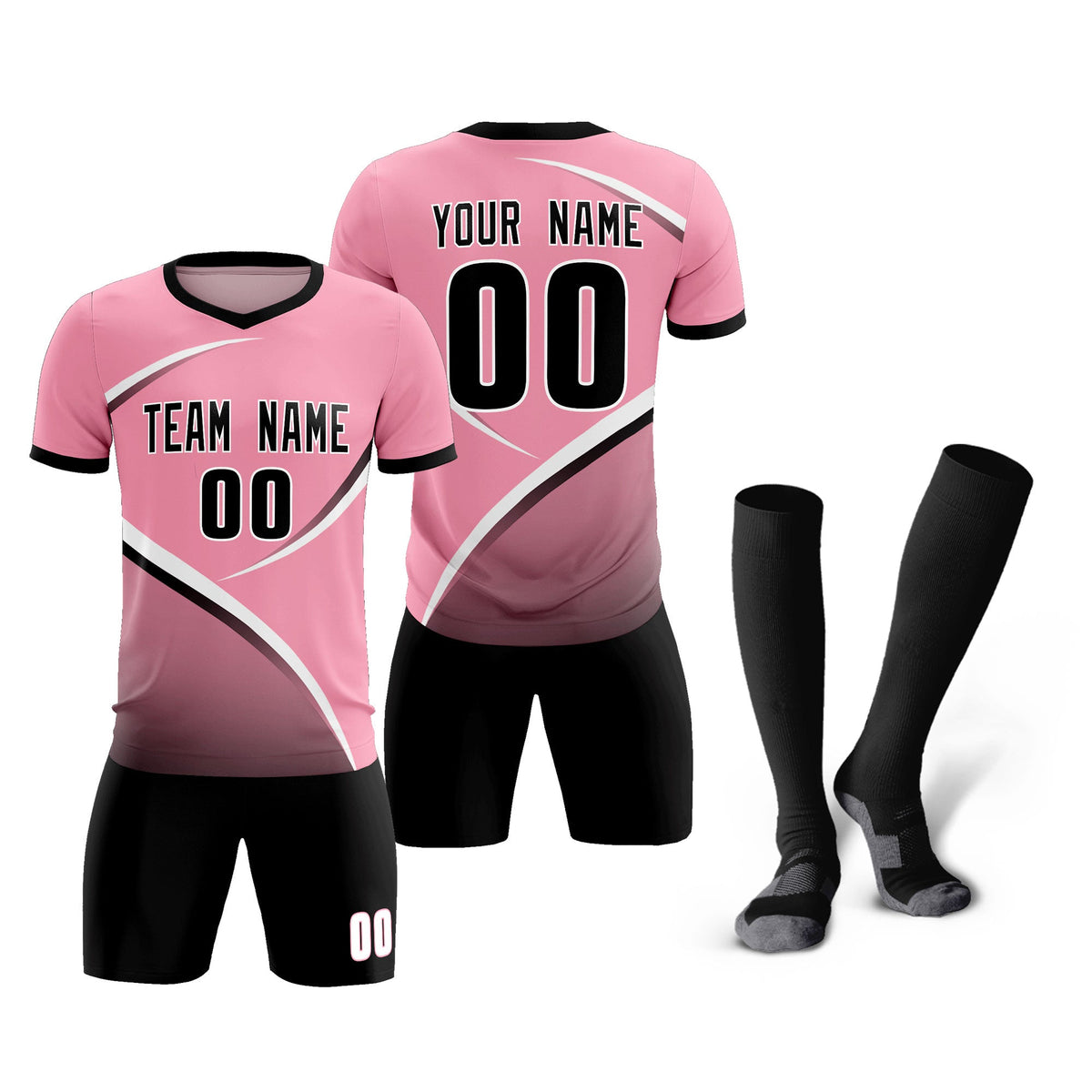 Custom Light Pink Black Color Block Training Uniform For Men Soccer Sets Jersey