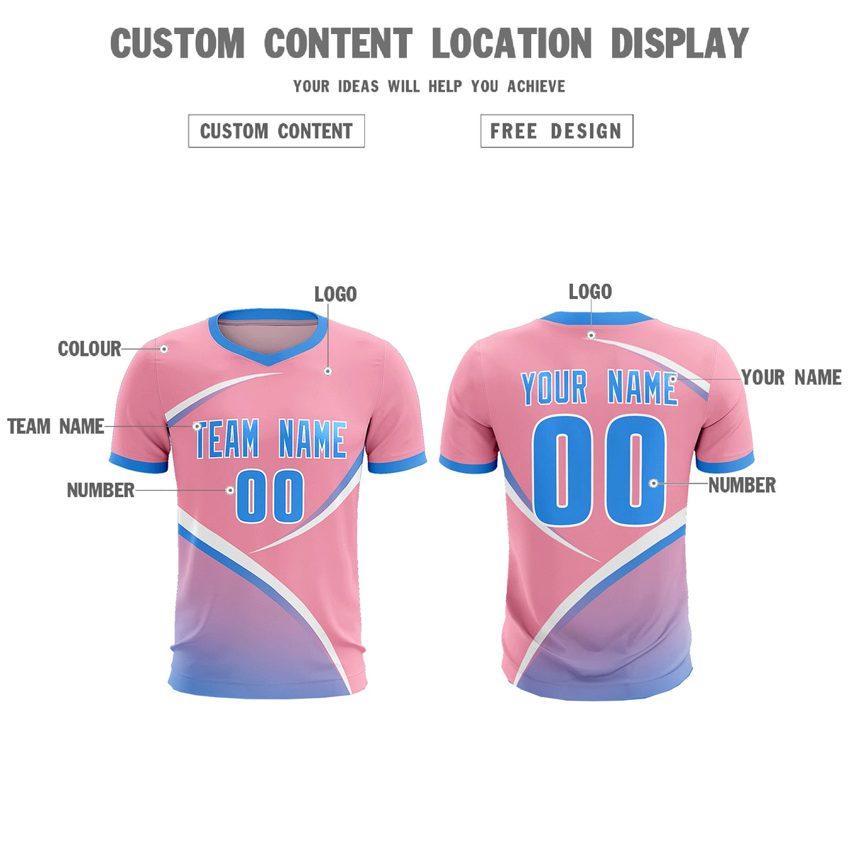 Custom Light Pink Powder Blue Color Block Training Uniform For Men Soccer Sets Jersey