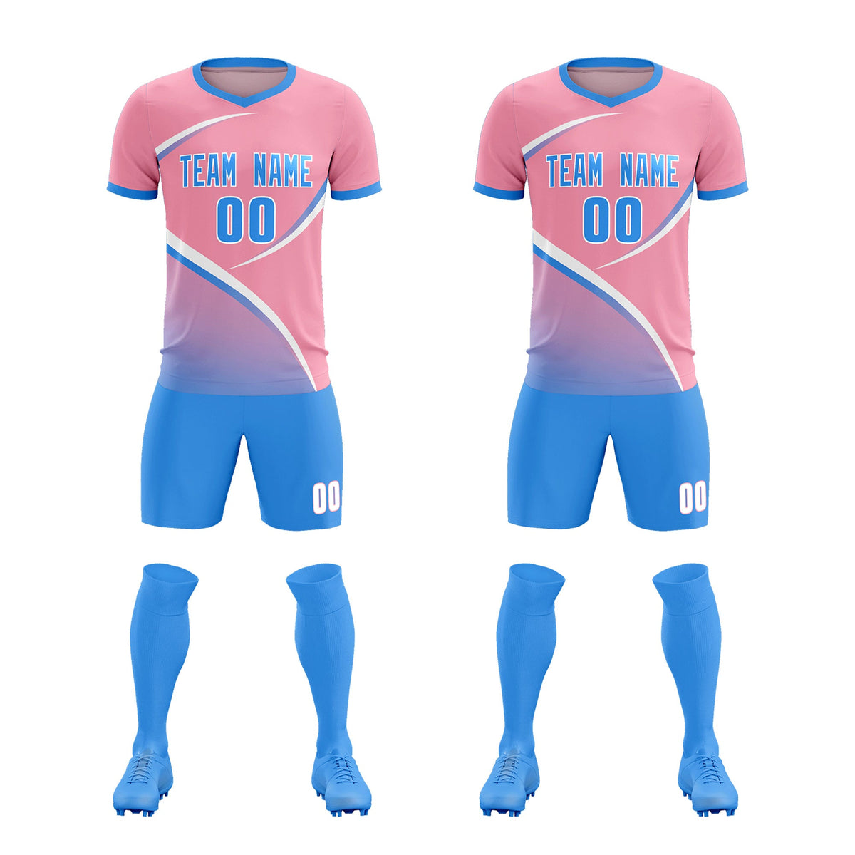 Custom Light Pink Powder Blue Color Block Training Uniform For Men Soccer Sets Jersey