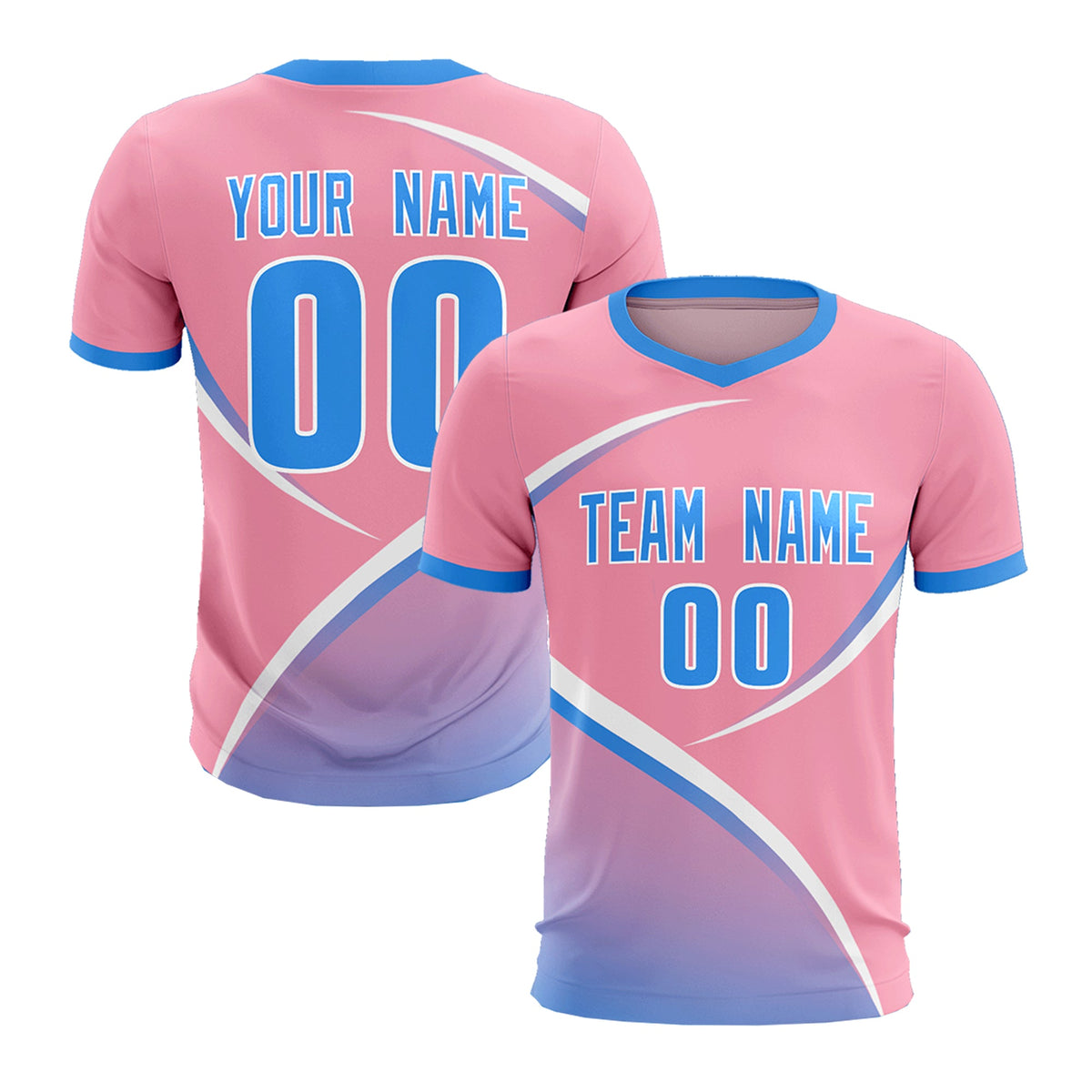Custom Light Pink Powder Blue Color Block Training Uniform For Men Soccer Sets Jersey