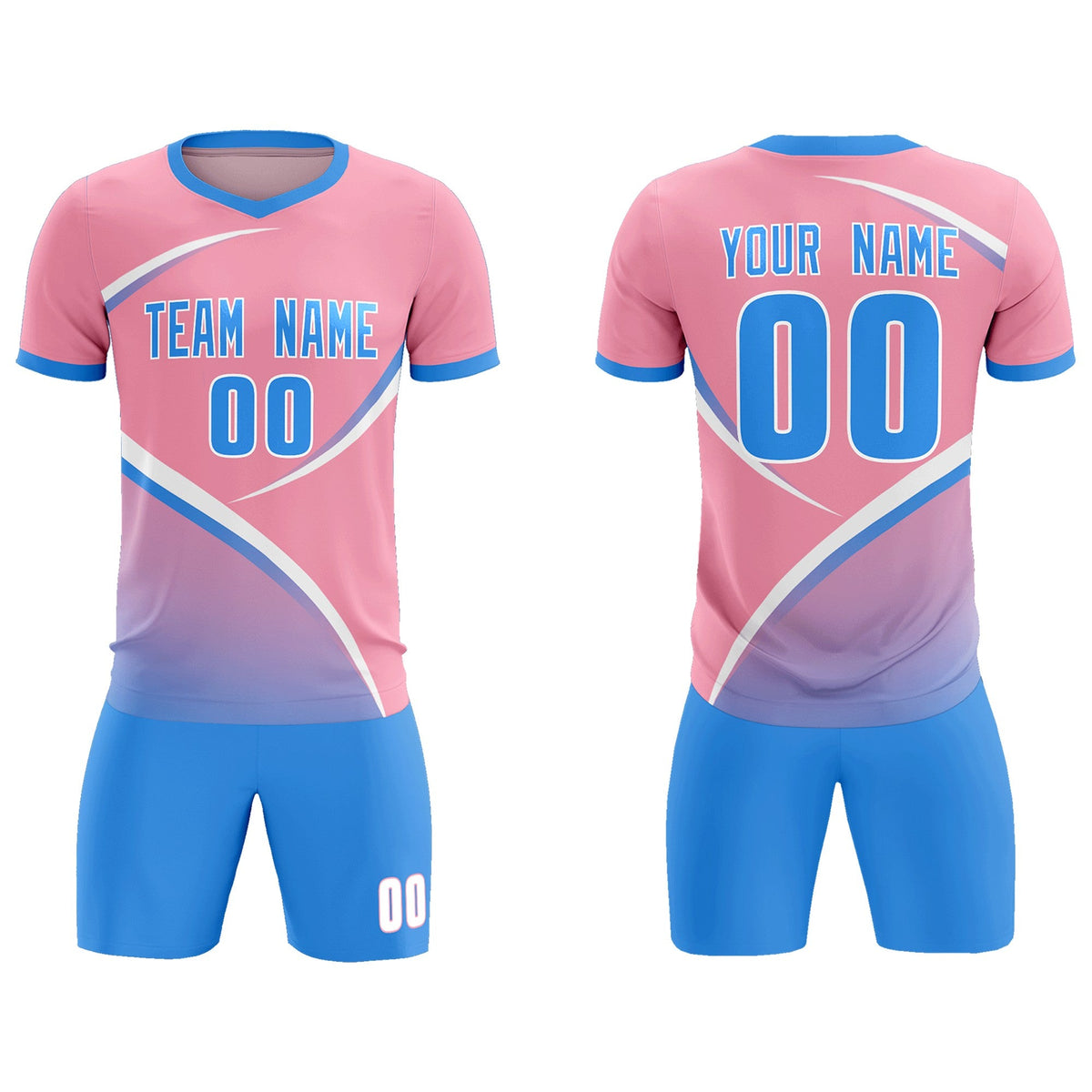 Custom Light Pink Powder Blue Color Block Training Uniform For Men Soccer Sets Jersey