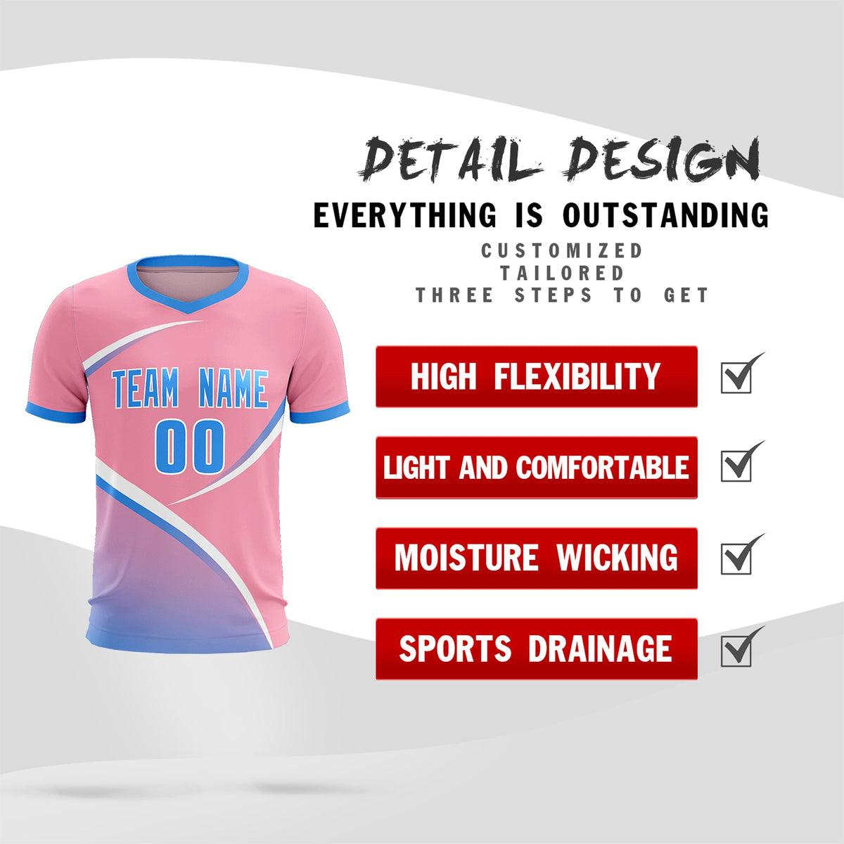 Custom Light Pink Powder Blue Color Block Training Uniform For Men Soccer Sets Jersey
