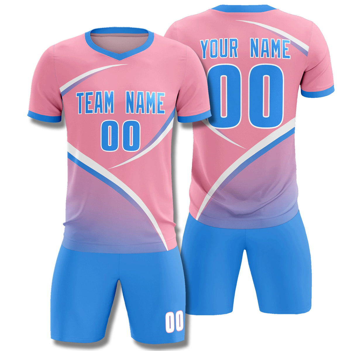Custom Light Pink Powder Blue Color Block Training Uniform For Men Soccer Sets Jersey