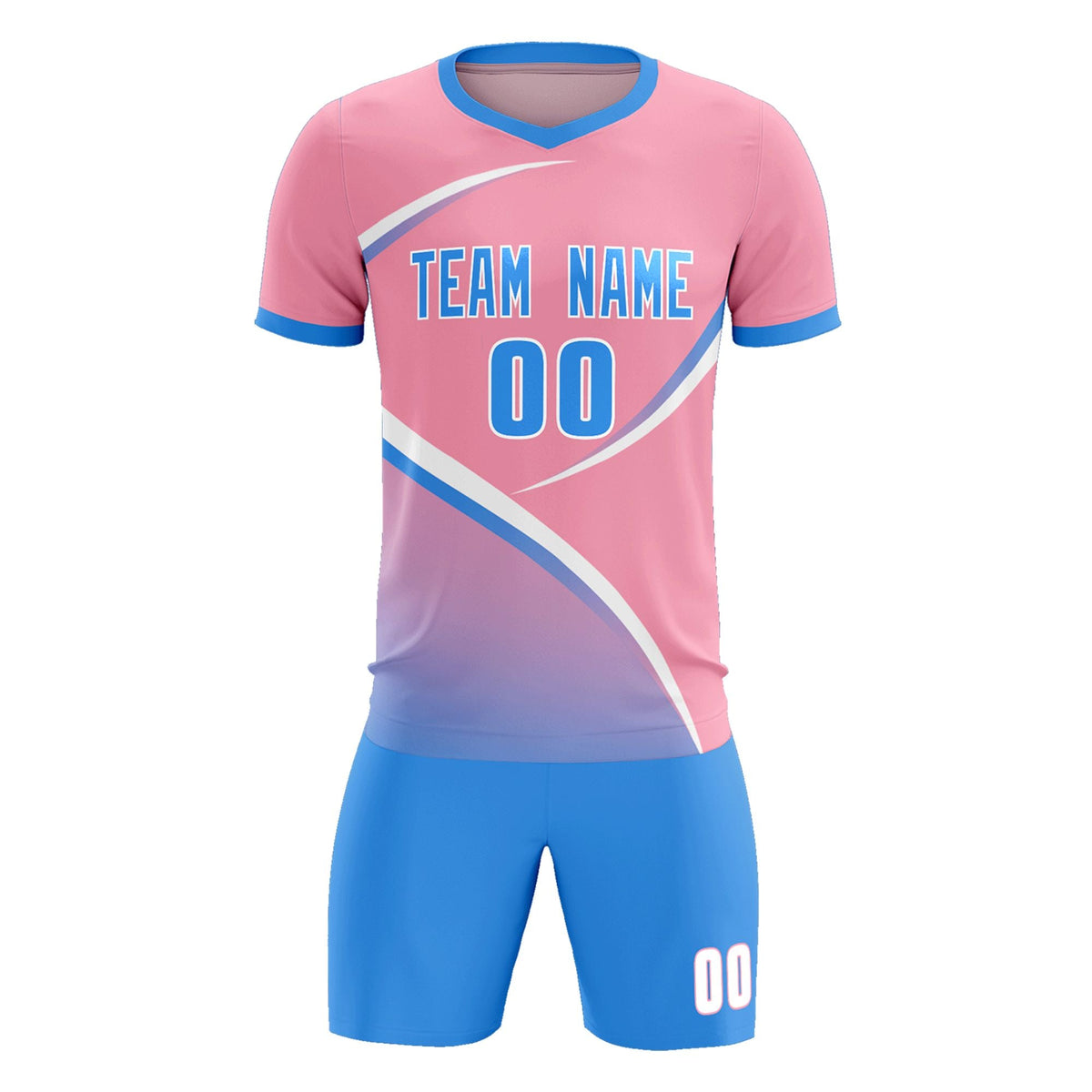 Custom Light Pink Powder Blue Color Block Training Uniform For Men Soccer Sets Jersey