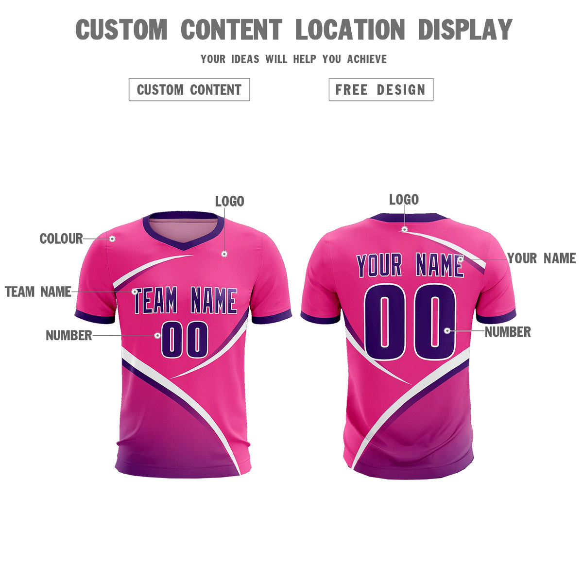Custom Pink Purple Color Block Training Uniform For Men Soccer Sets Jersey