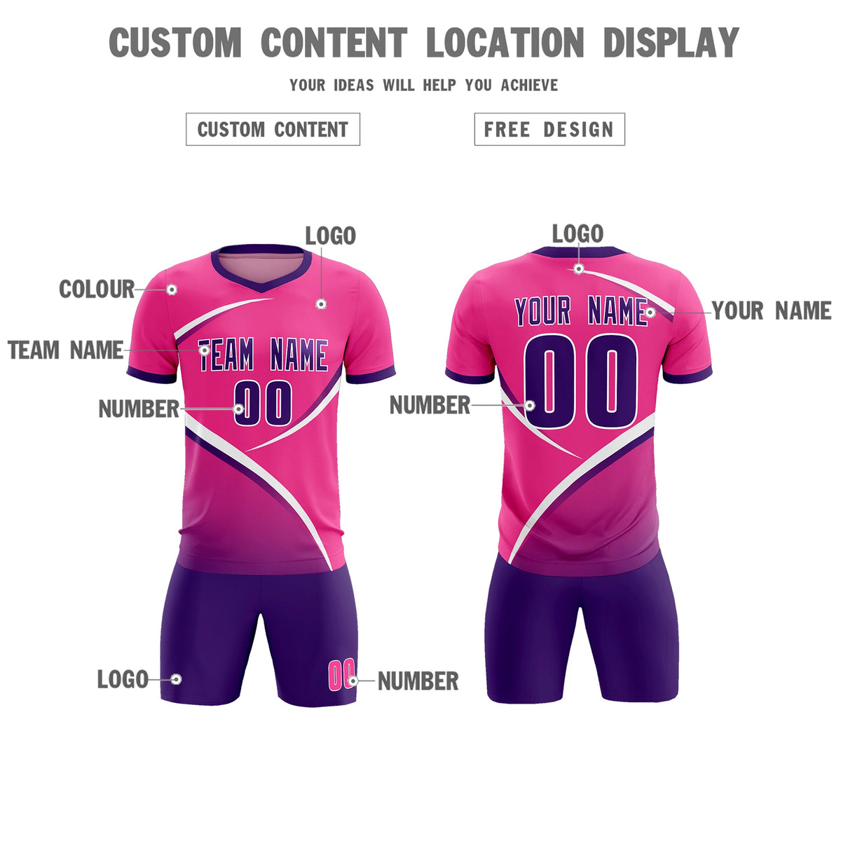 Custom Pink Purple Color Block Training Uniform For Men Soccer Sets Jersey