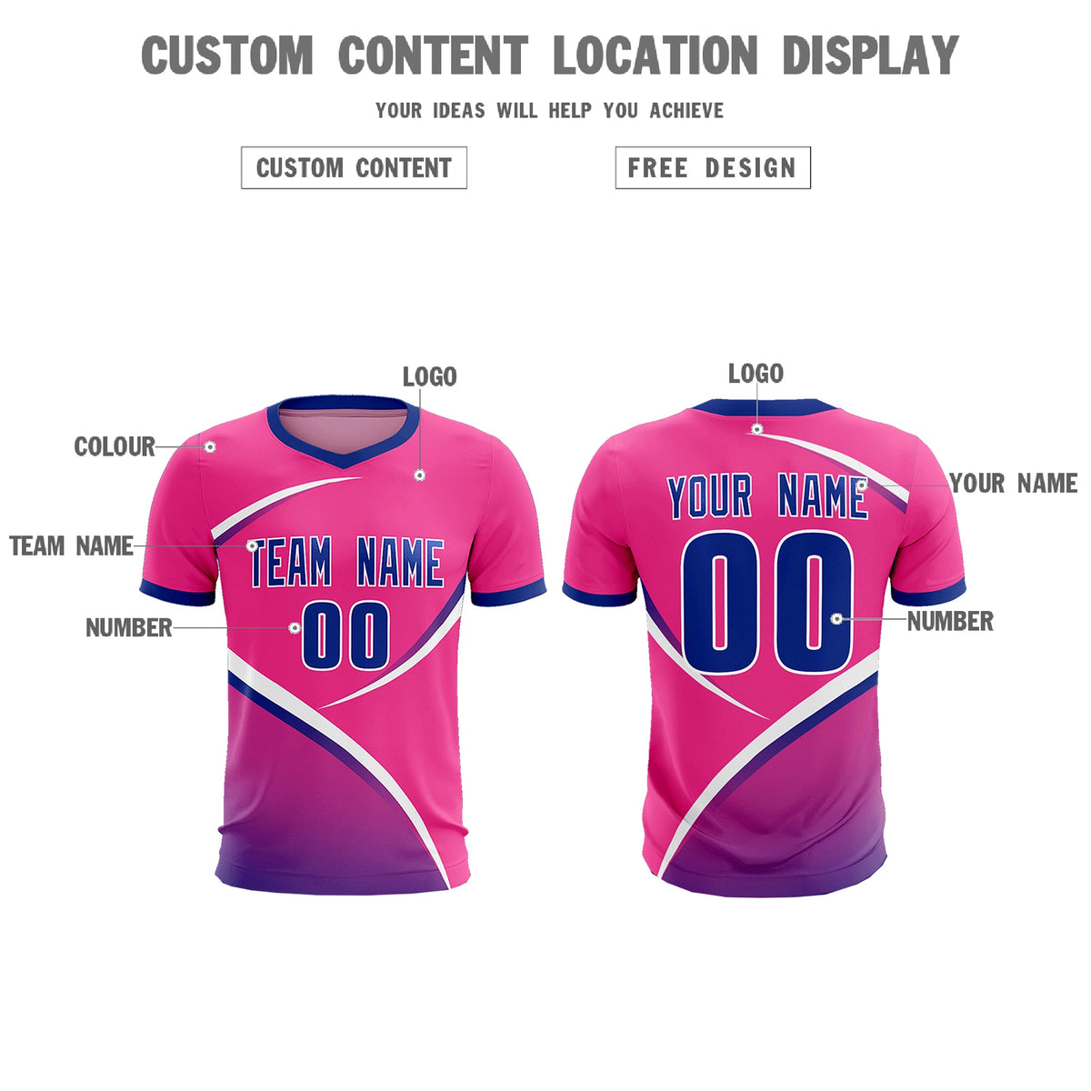 Custom Pink Royal Color Block Training Uniform For Men Soccer Sets Jersey