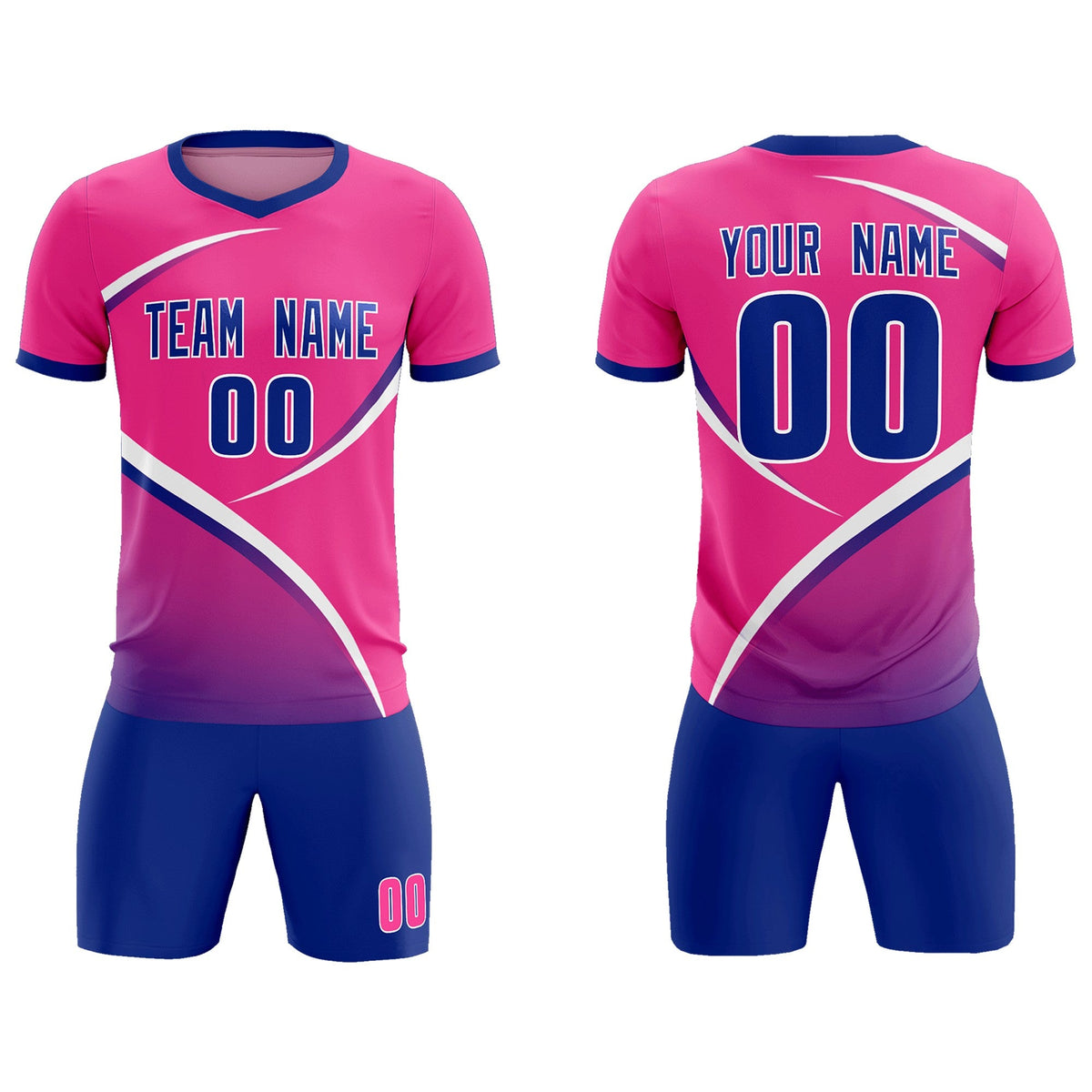 Custom Pink Royal Color Block Training Uniform For Men Soccer Sets Jersey