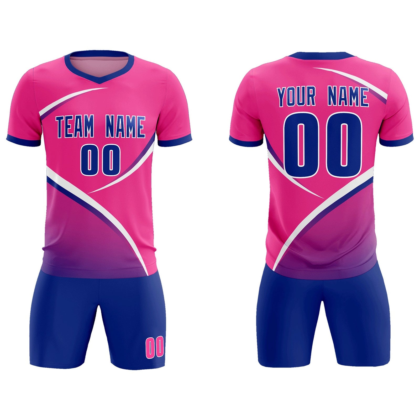 Custom Pink Royal Color Block Training Uniform For Men Soccer Sets Jersey