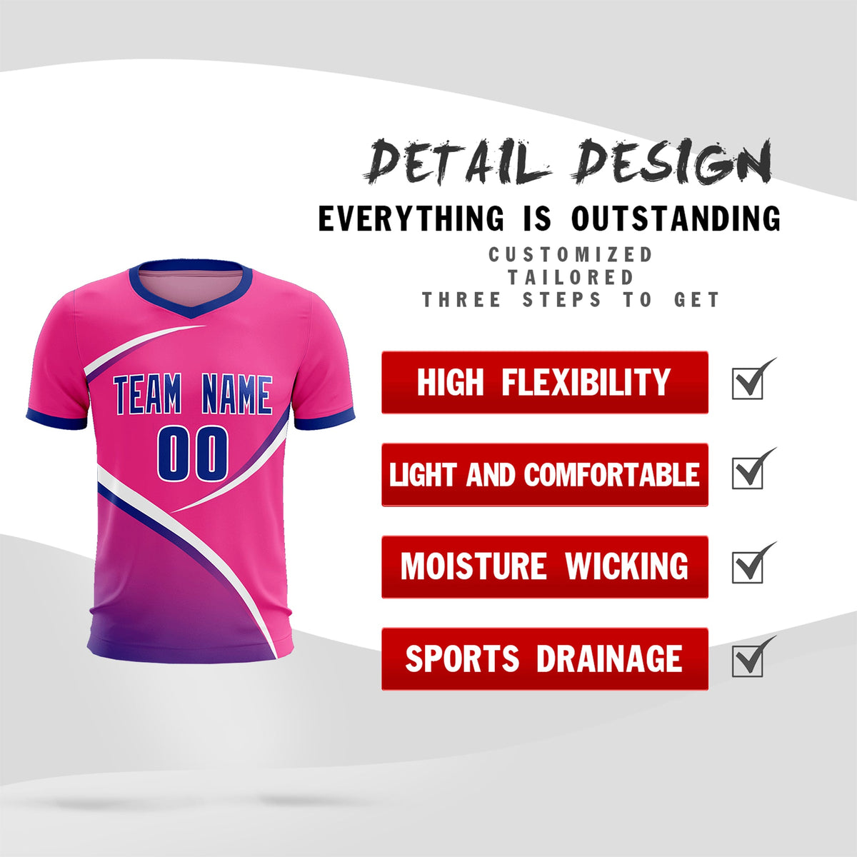 Custom Pink Royal Color Block Training Uniform For Men Soccer Sets Jersey