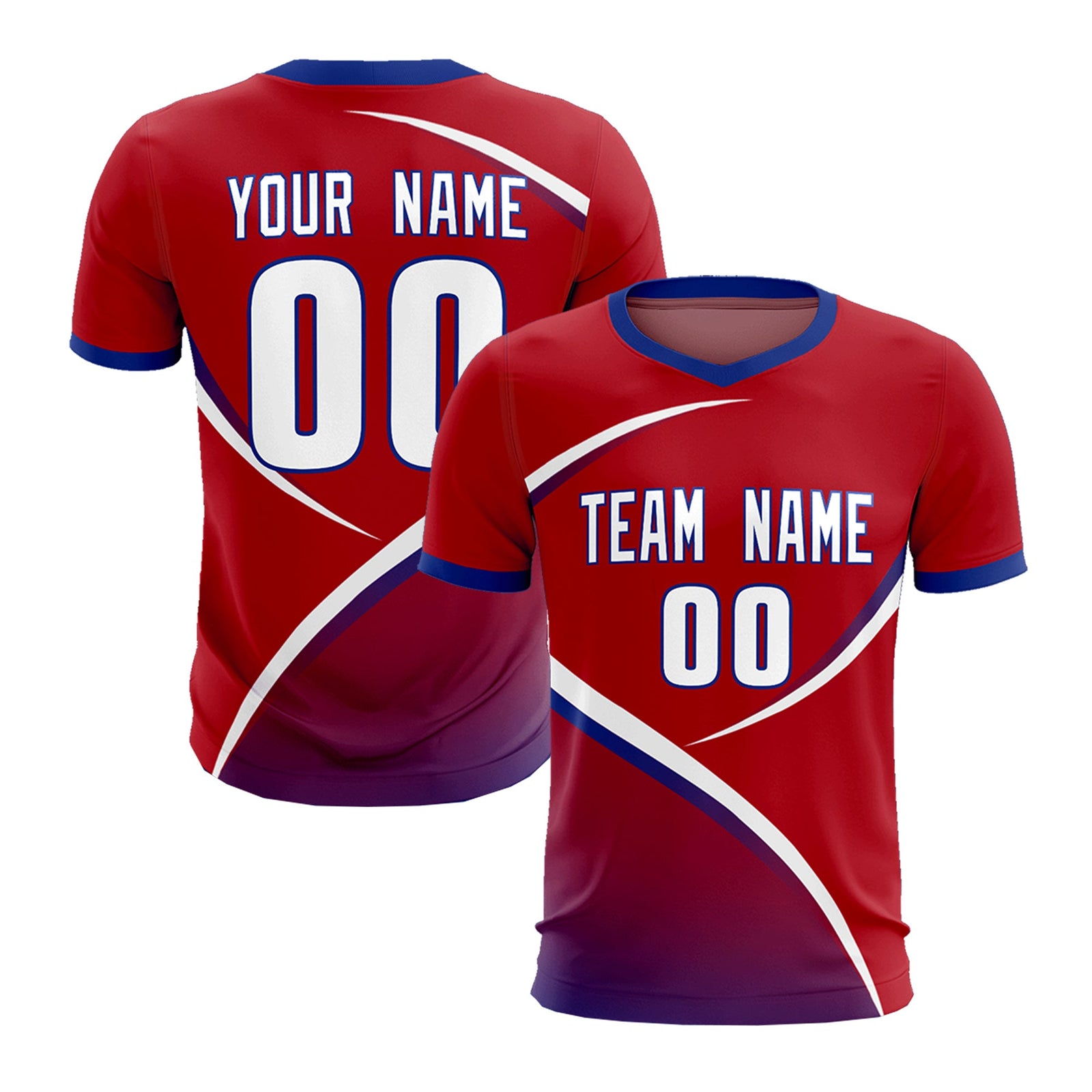 Custom Red Royal Color Block Training Uniform For Men Soccer Sets Jersey