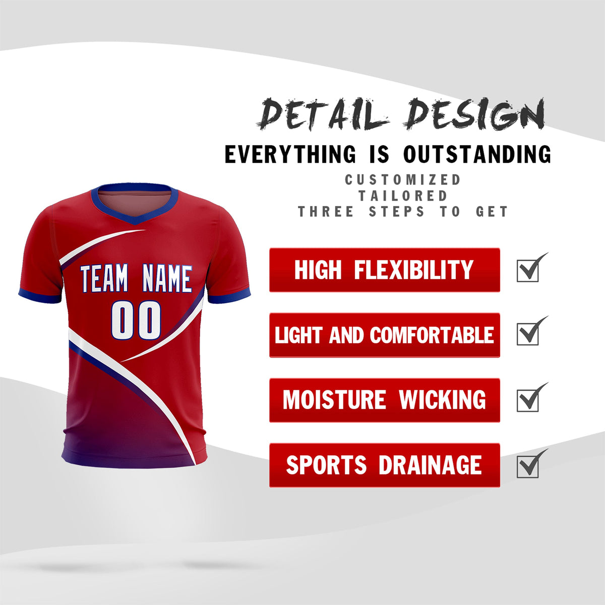 Custom Red Royal Color Block Training Uniform For Men Soccer Sets Jersey