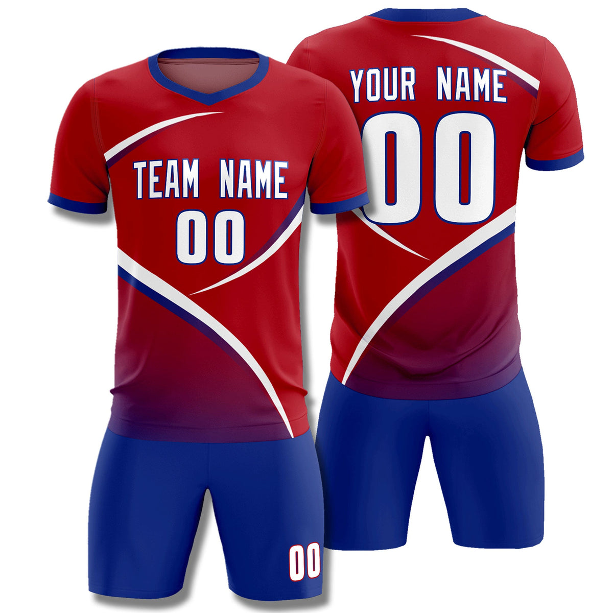 Custom Red Royal Color Block Training Uniform For Men Soccer Sets Jersey
