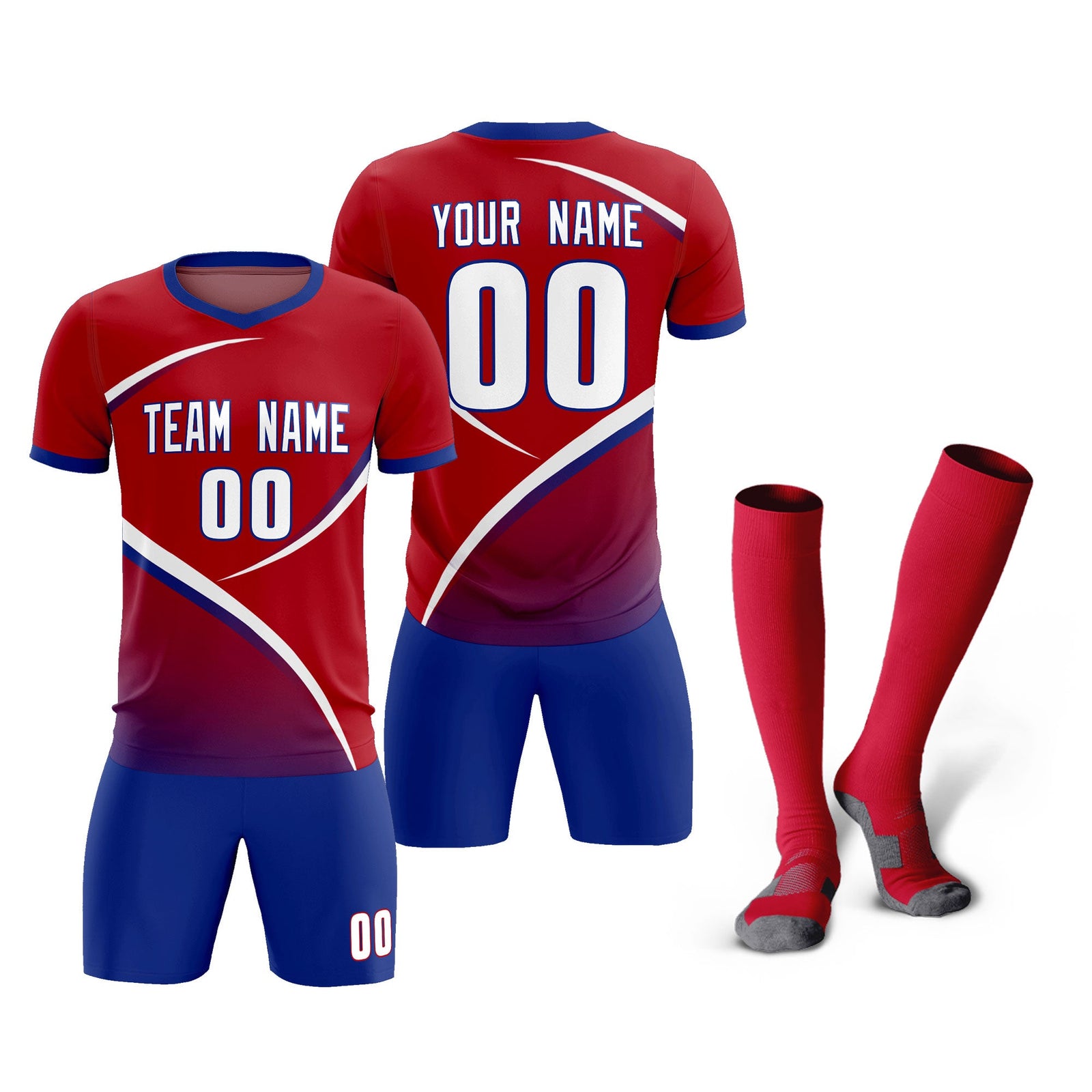 Custom Red Royal Color Block Training Uniform For Men Soccer Sets Jersey